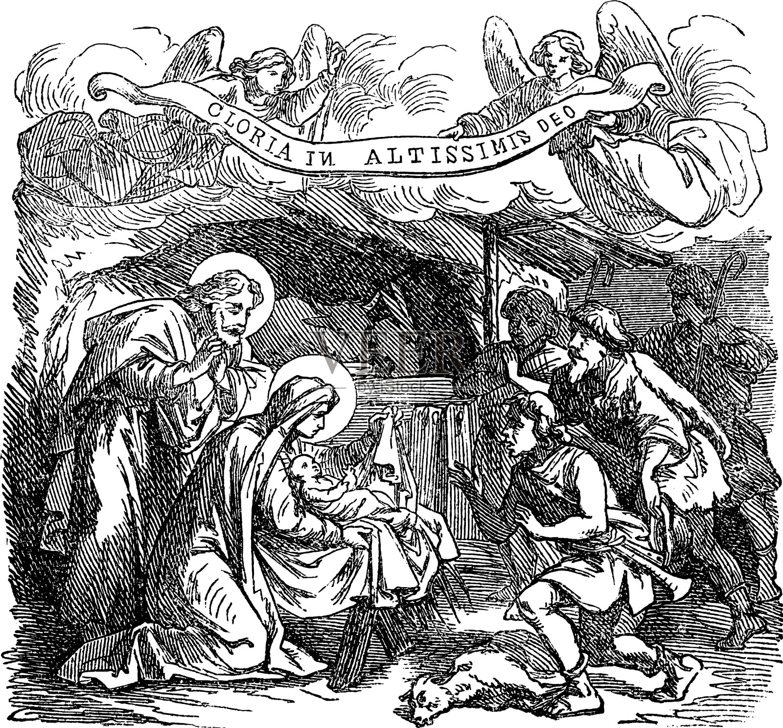 古画圣经故事牧羊人插画图片素材