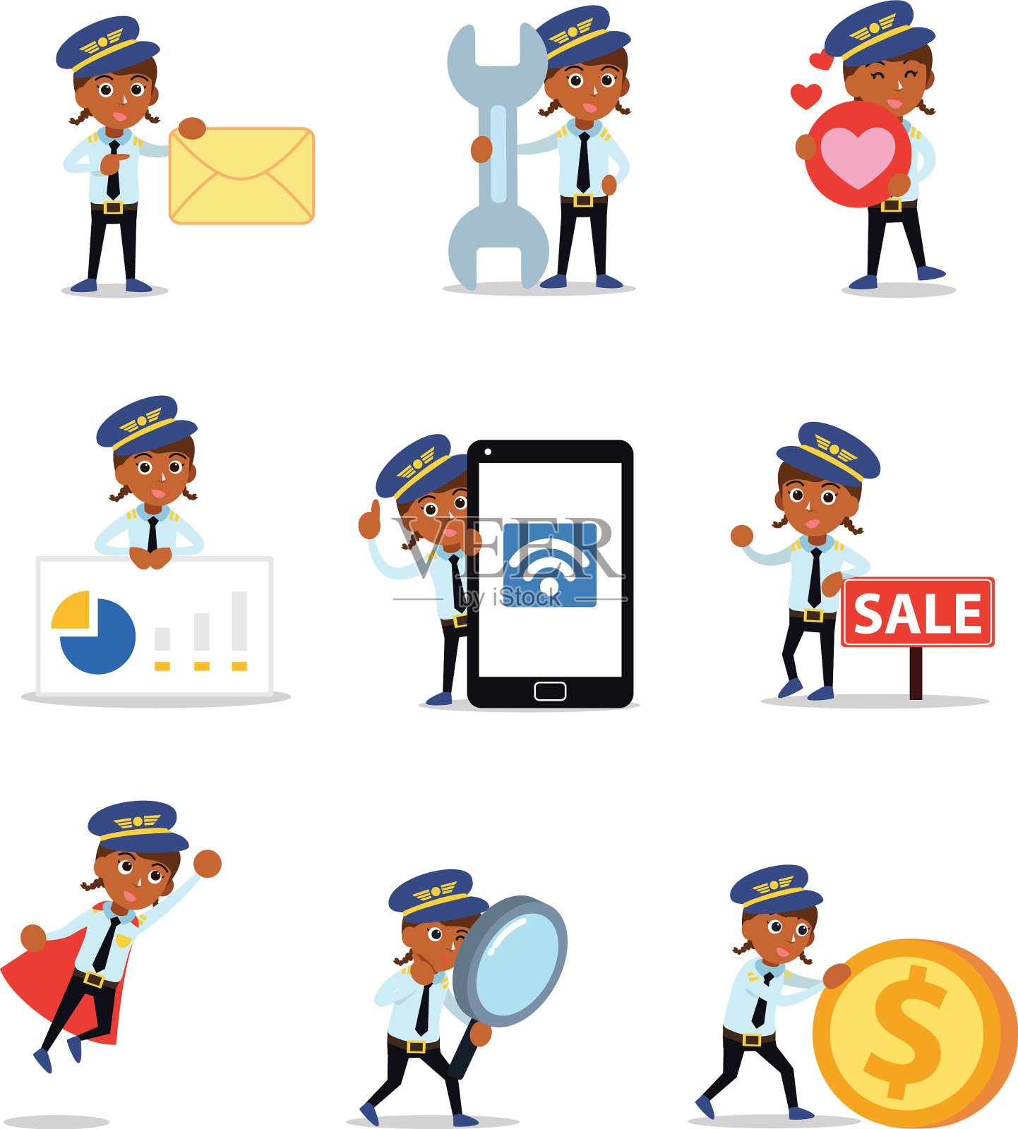 设定角色女性开始职业飞行员图标素材