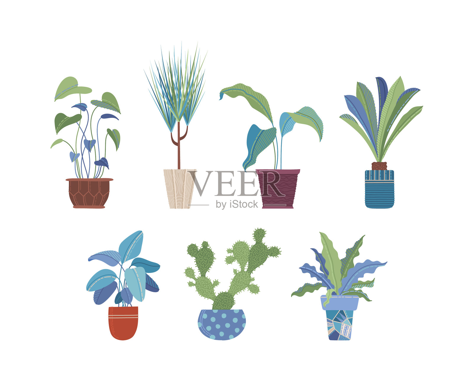 家用花在盆中插画图片素材