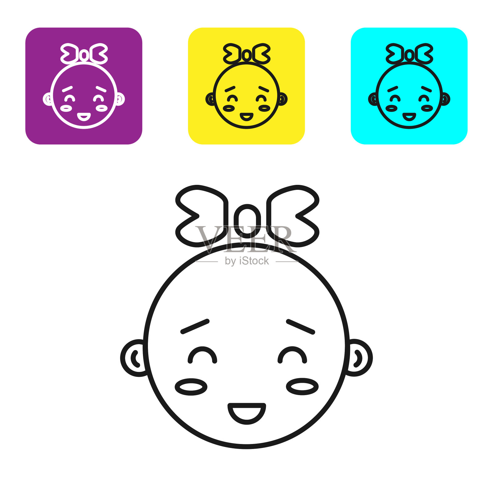 黑线快乐的小女孩头像被孤立了插画图片素材