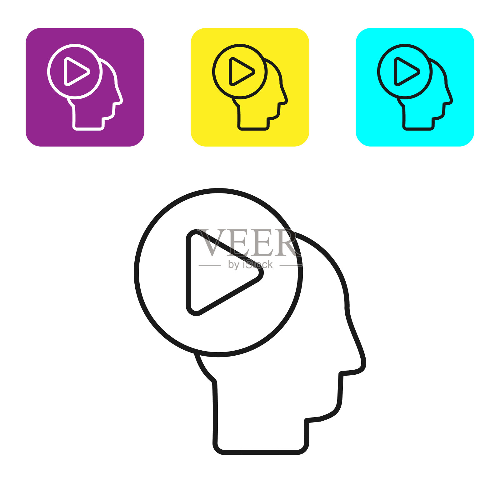 黑线头的人与播放按钮图标插画图片素材