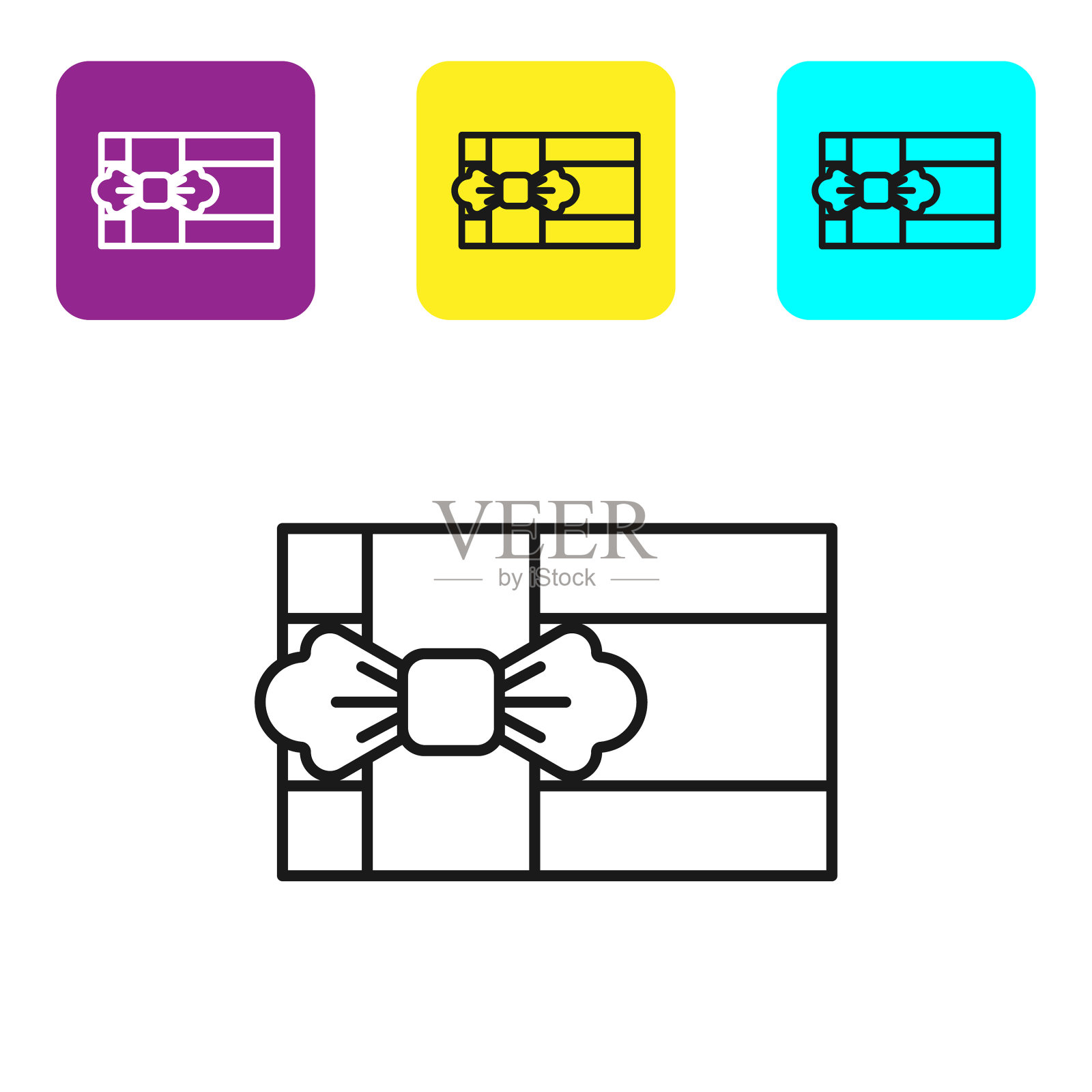 黑线礼品盒图标孤立在白色图标素材