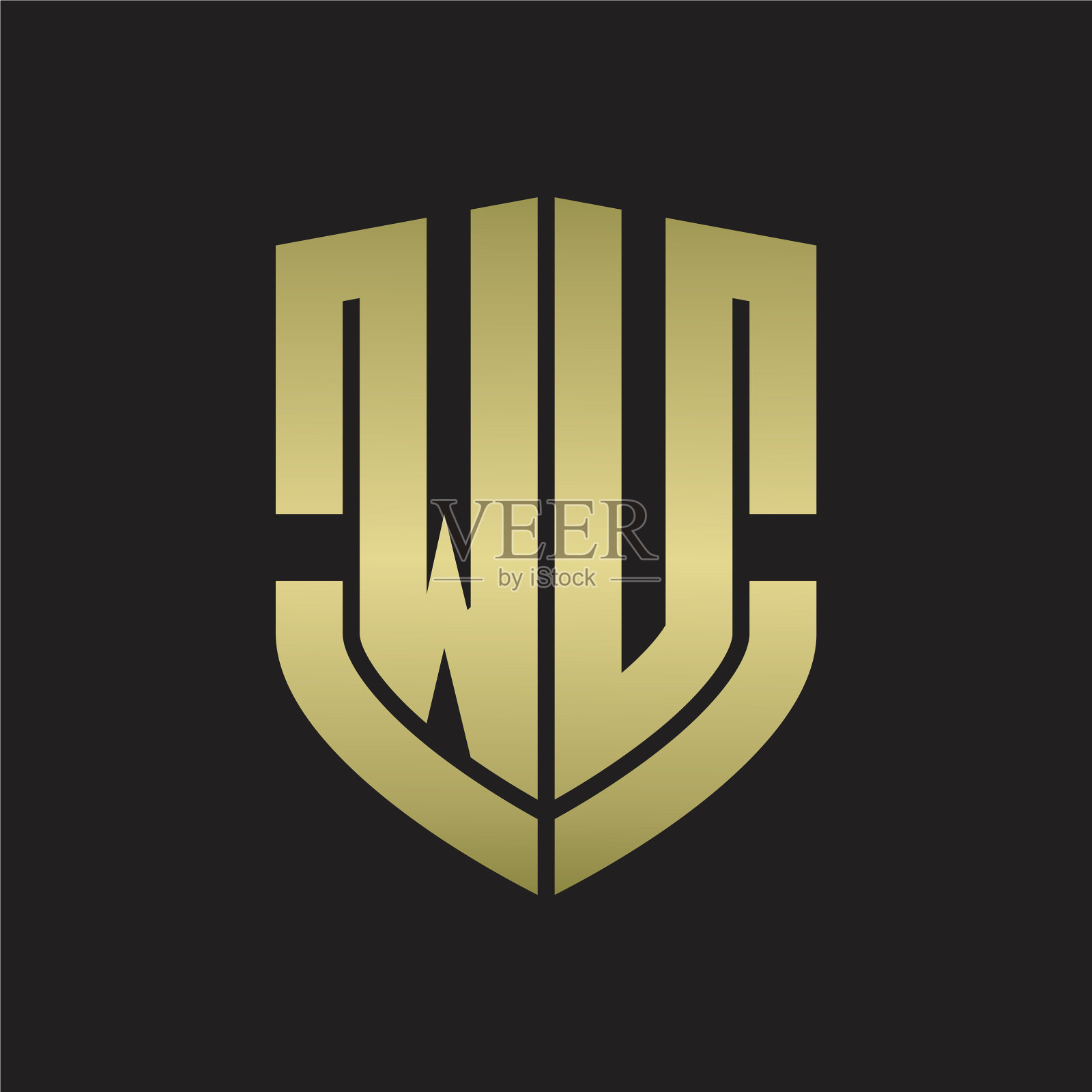 徽标吴首字母与徽盾形状设计插画图片素材