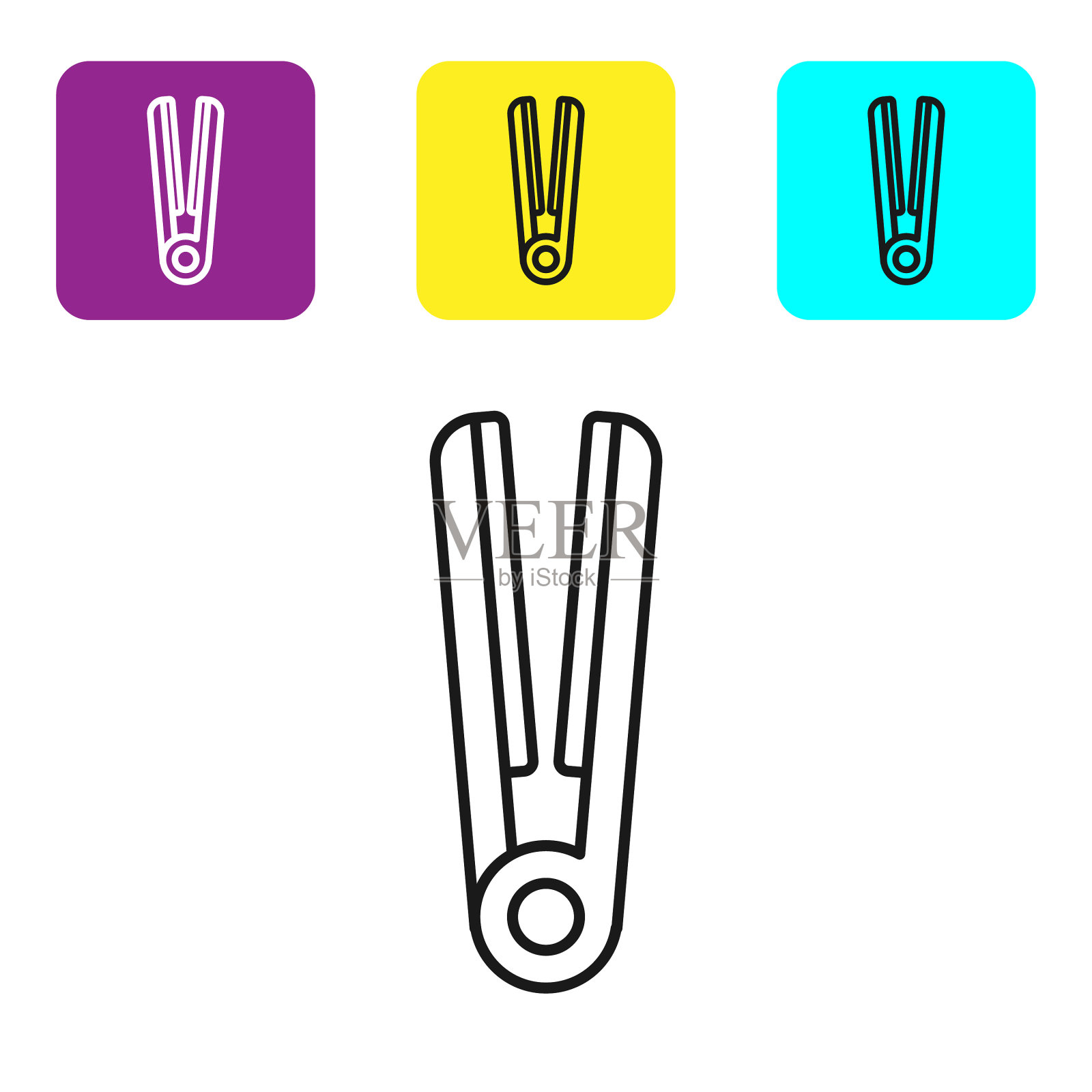 黑色线卷发器为头发图标孤立插画图片素材