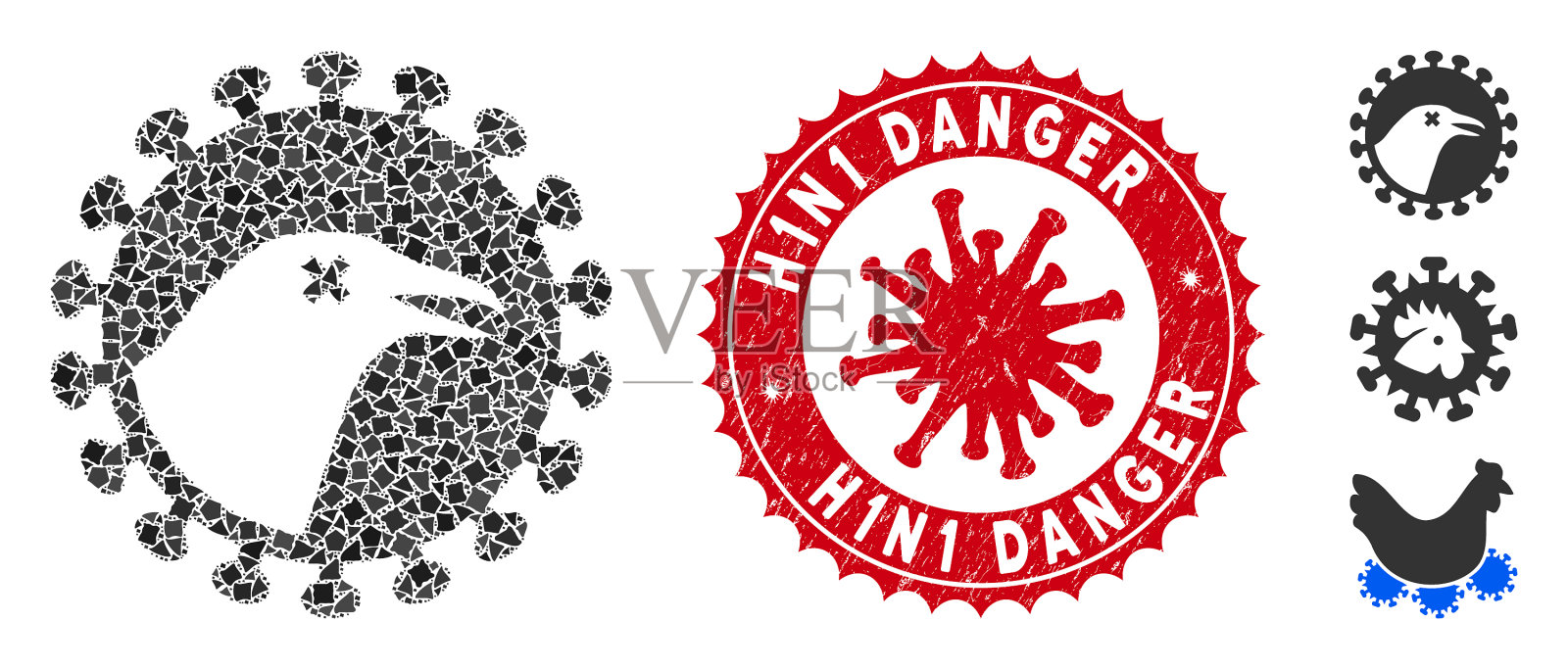 马赛克禽流感病毒图标凹凸不平的物品插画图片素材