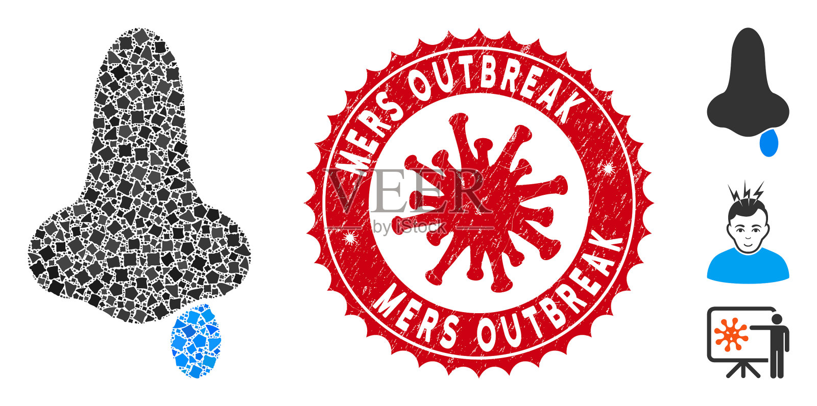 拼贴鼻子流感图标褴褛的部分插画图片素材