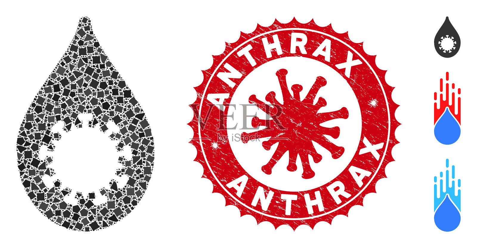 拼贴病毒掉落图标与崎岖碎片插画图片素材