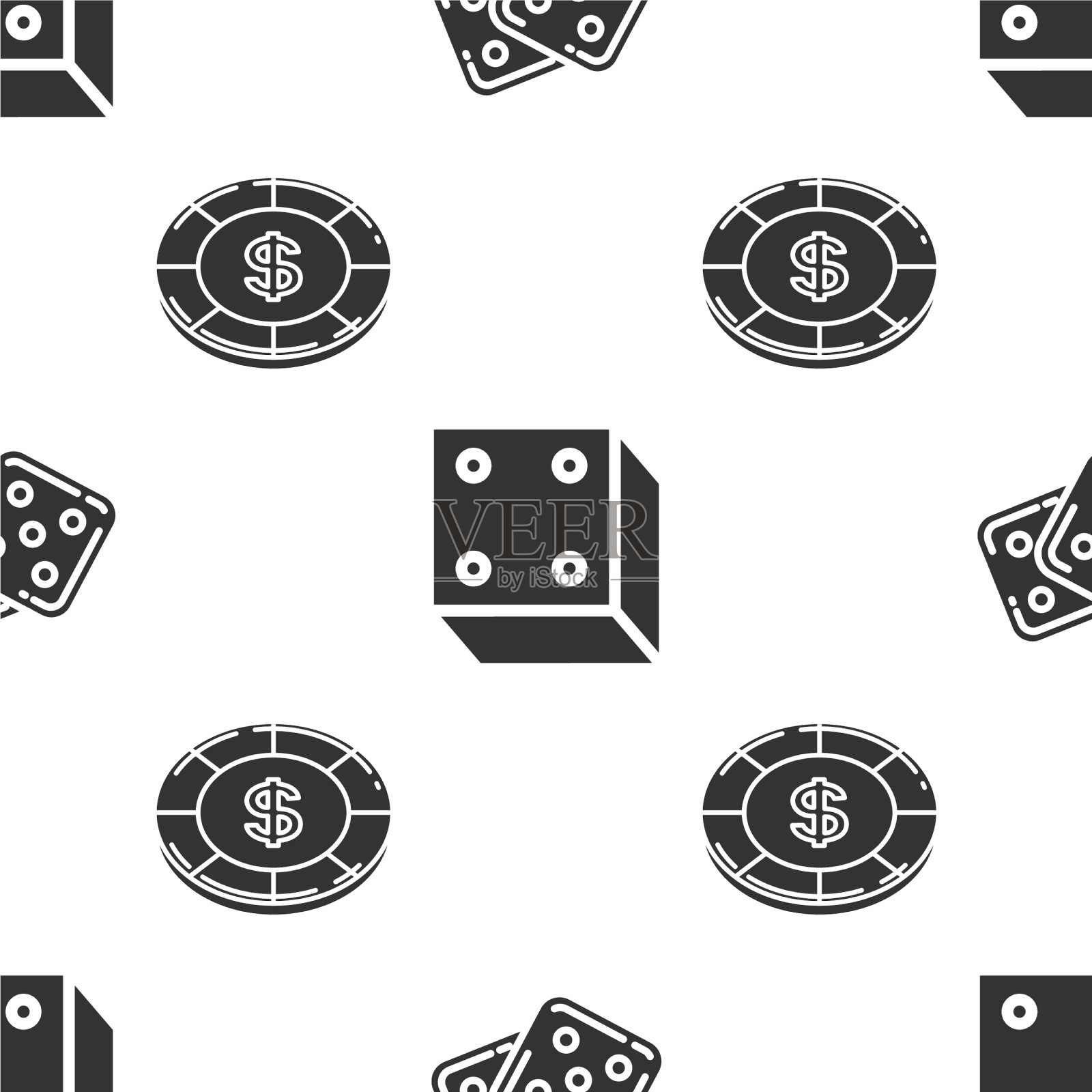 设置游戏骰子游戏骰子和赌场筹码图标素材