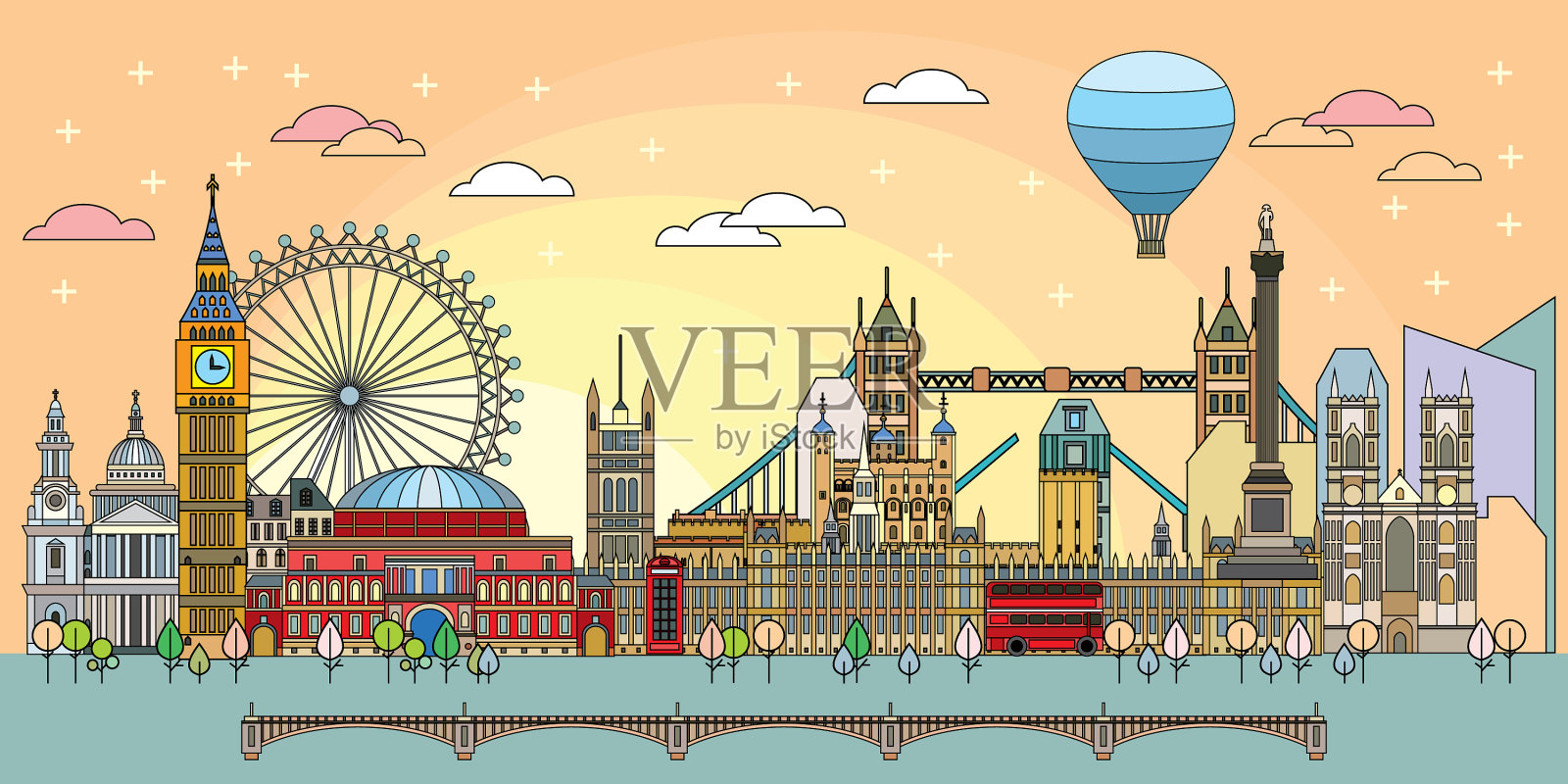 伦敦色彩线条艺术5插画图片素材