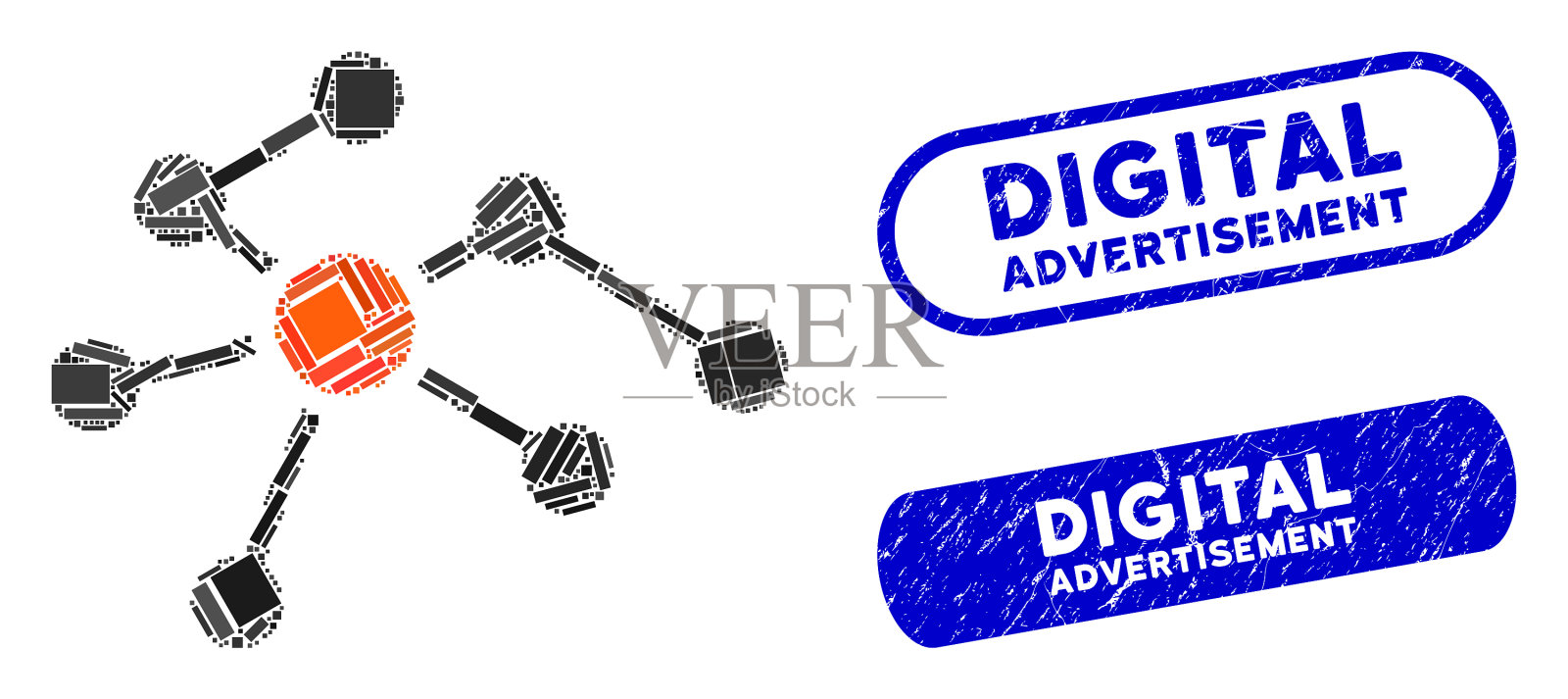 矩形马赛克与垃圾数码连接插画图片素材