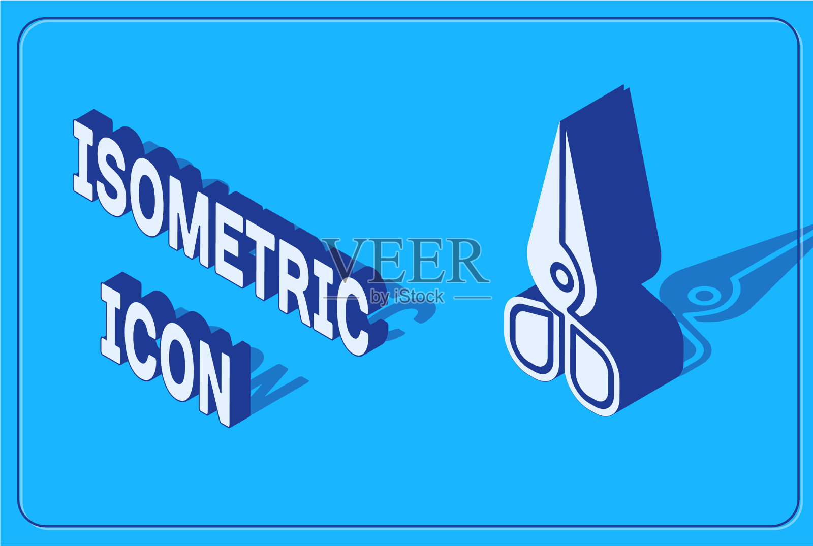 等距剪刀图标孤立在蓝色插画图片素材