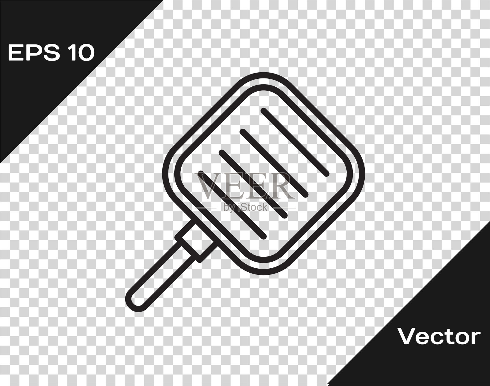 黑色线煎锅图标孤立透明插画图片素材