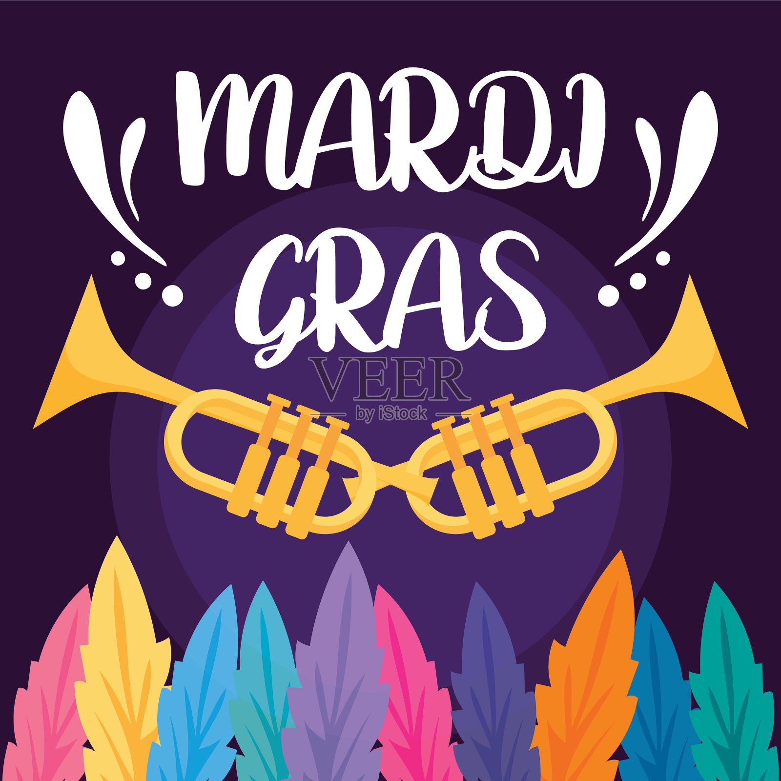 狂欢节上用羽毛设计的喇叭插画图片素材