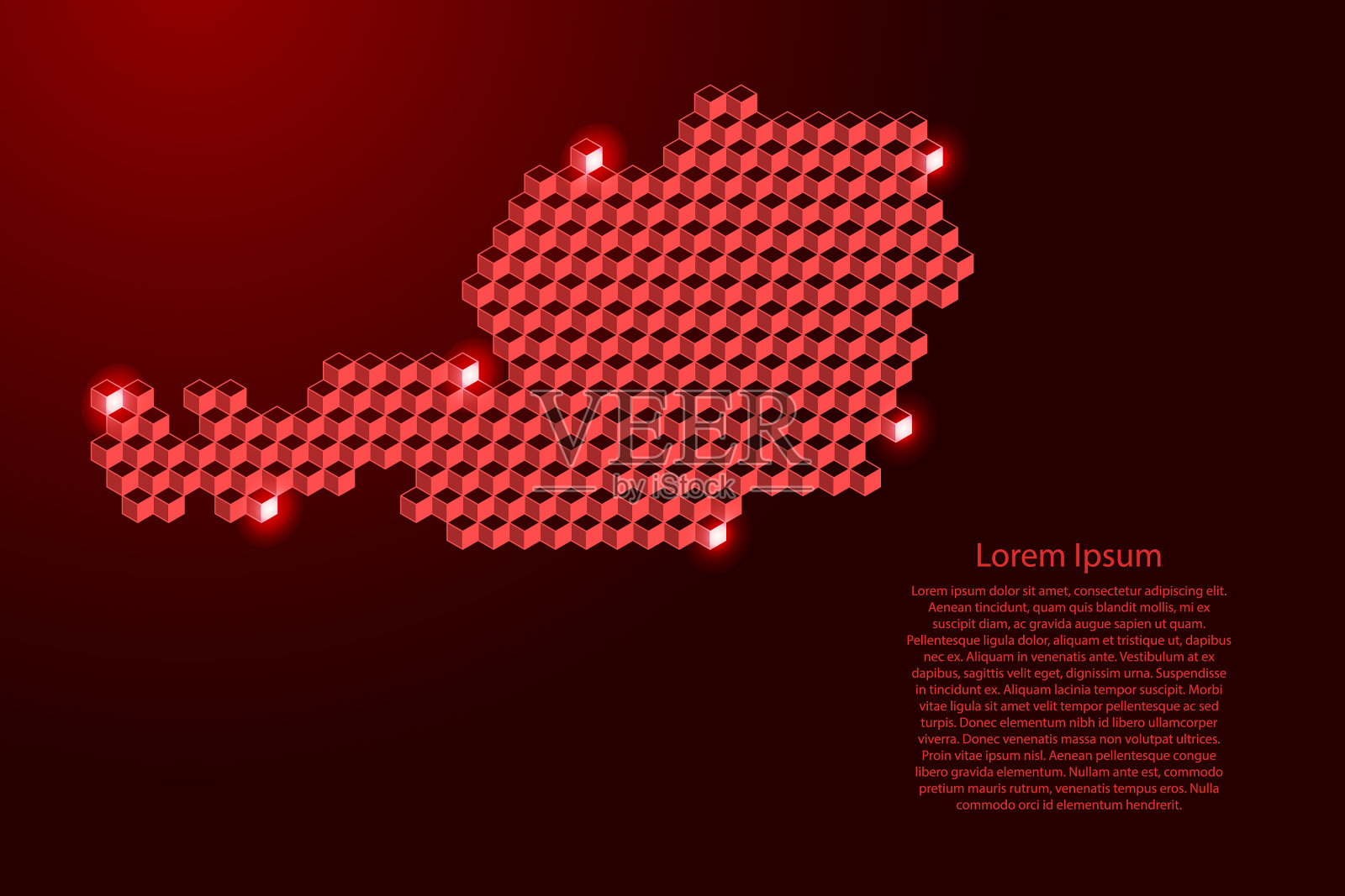 奥地利地图由三维红色立方体等距抽象插画图片素材