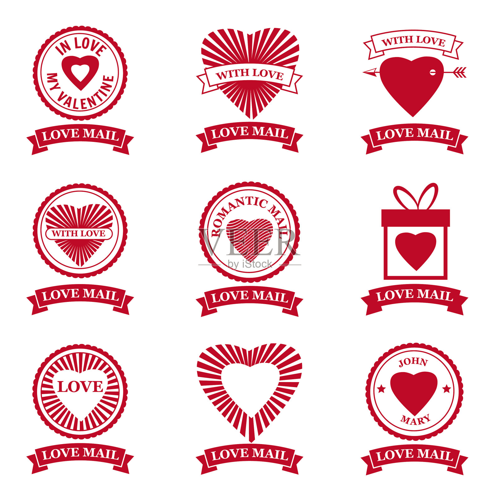 Set love mail icon情人节快乐心与图标素材