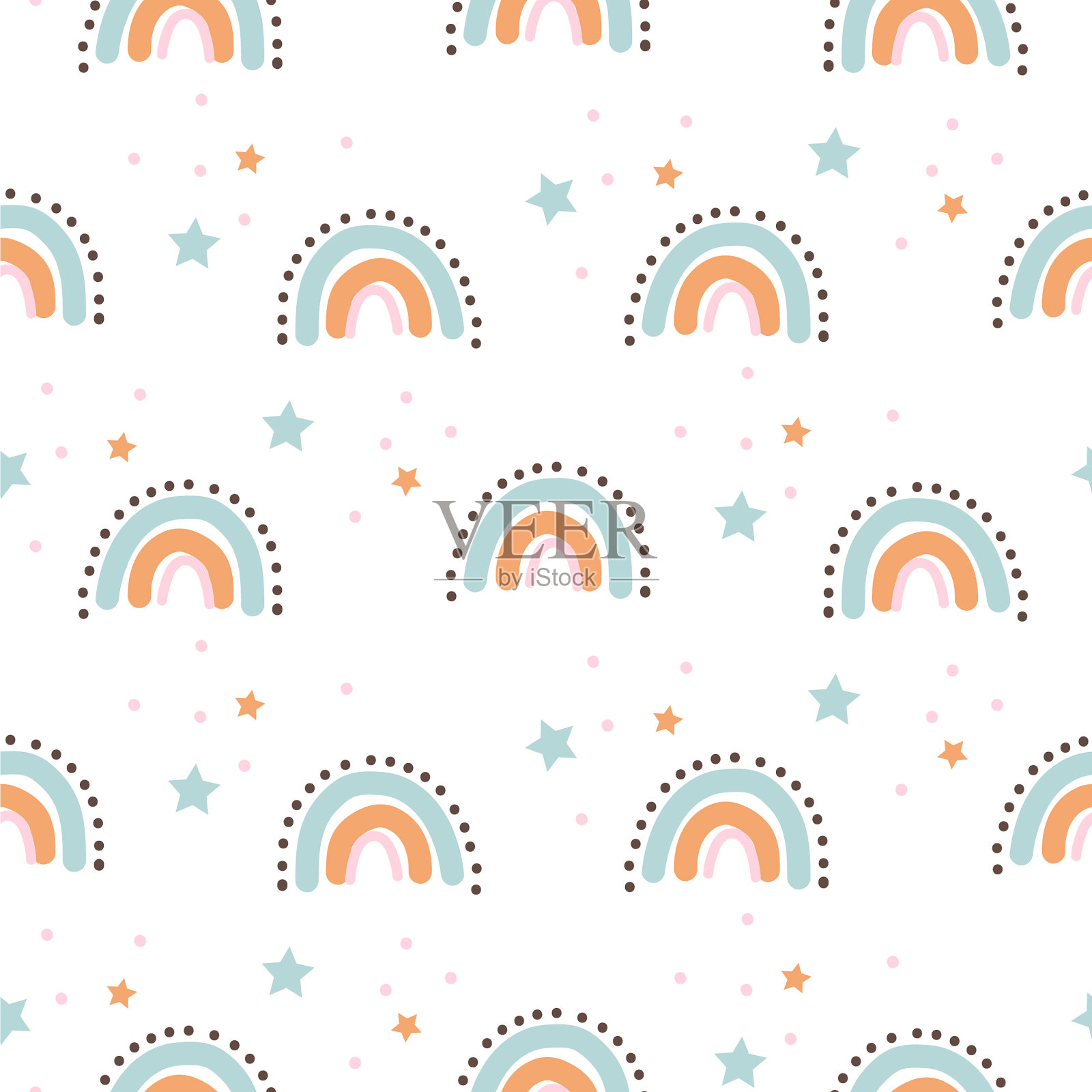 彩虹可爱的形状，batheme无缝图案插画图片素材