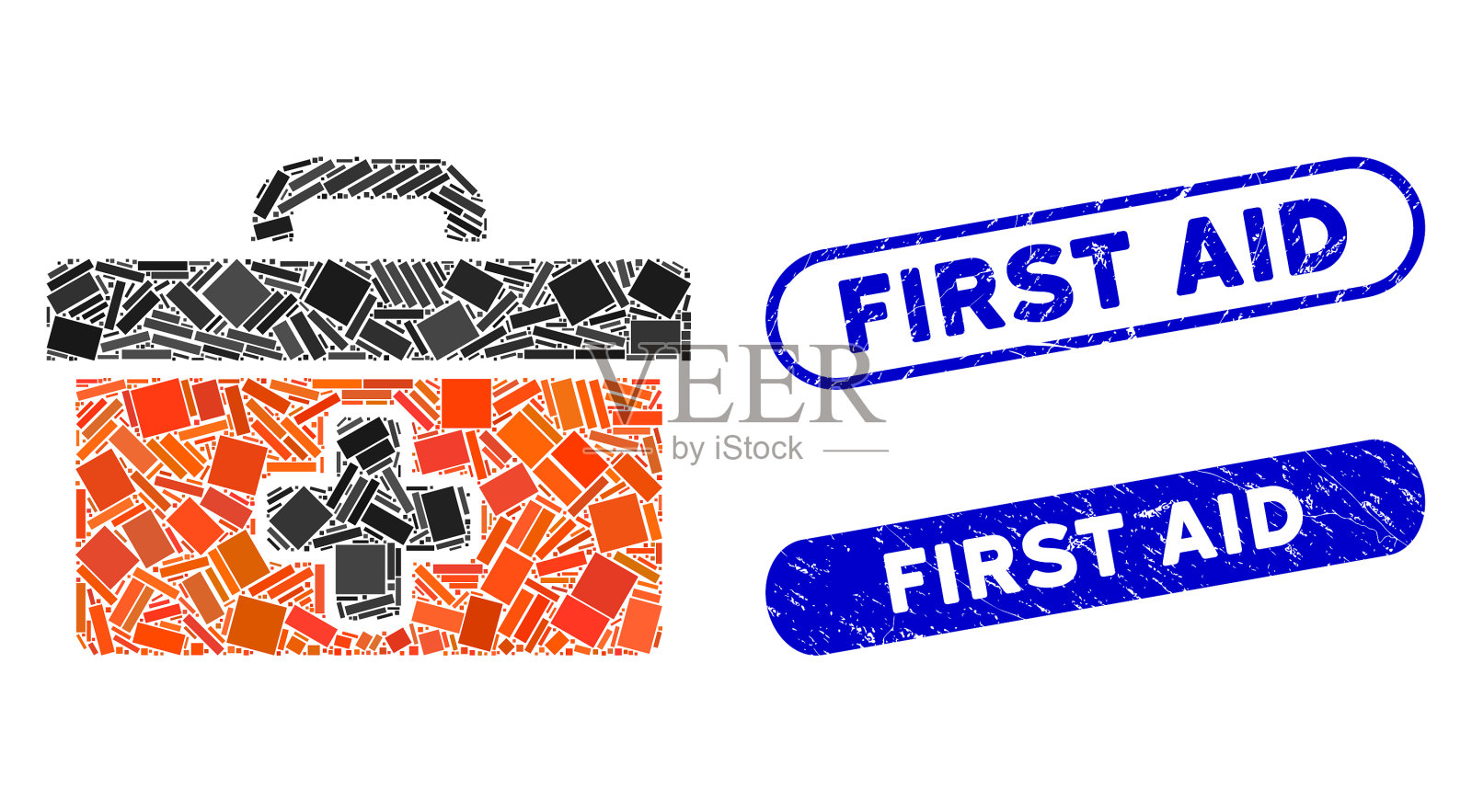 矩形拼贴急救箱与痛苦插画图片素材