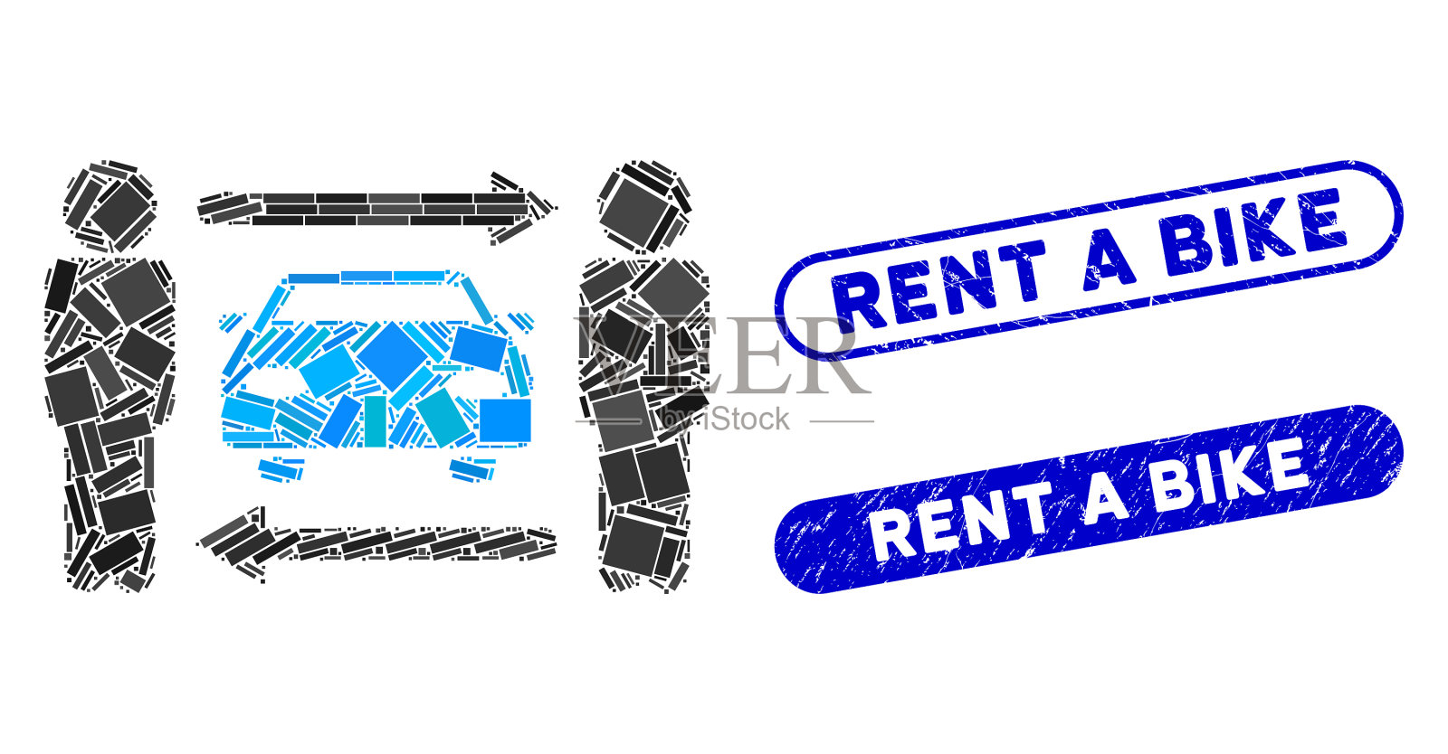 矩形马赛克男人的汽车交换与纹理插画图片素材