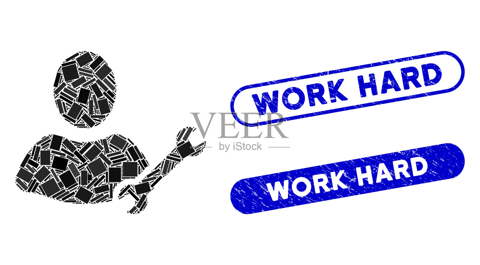 矩形拼贴军人与划痕工作插画图片素材