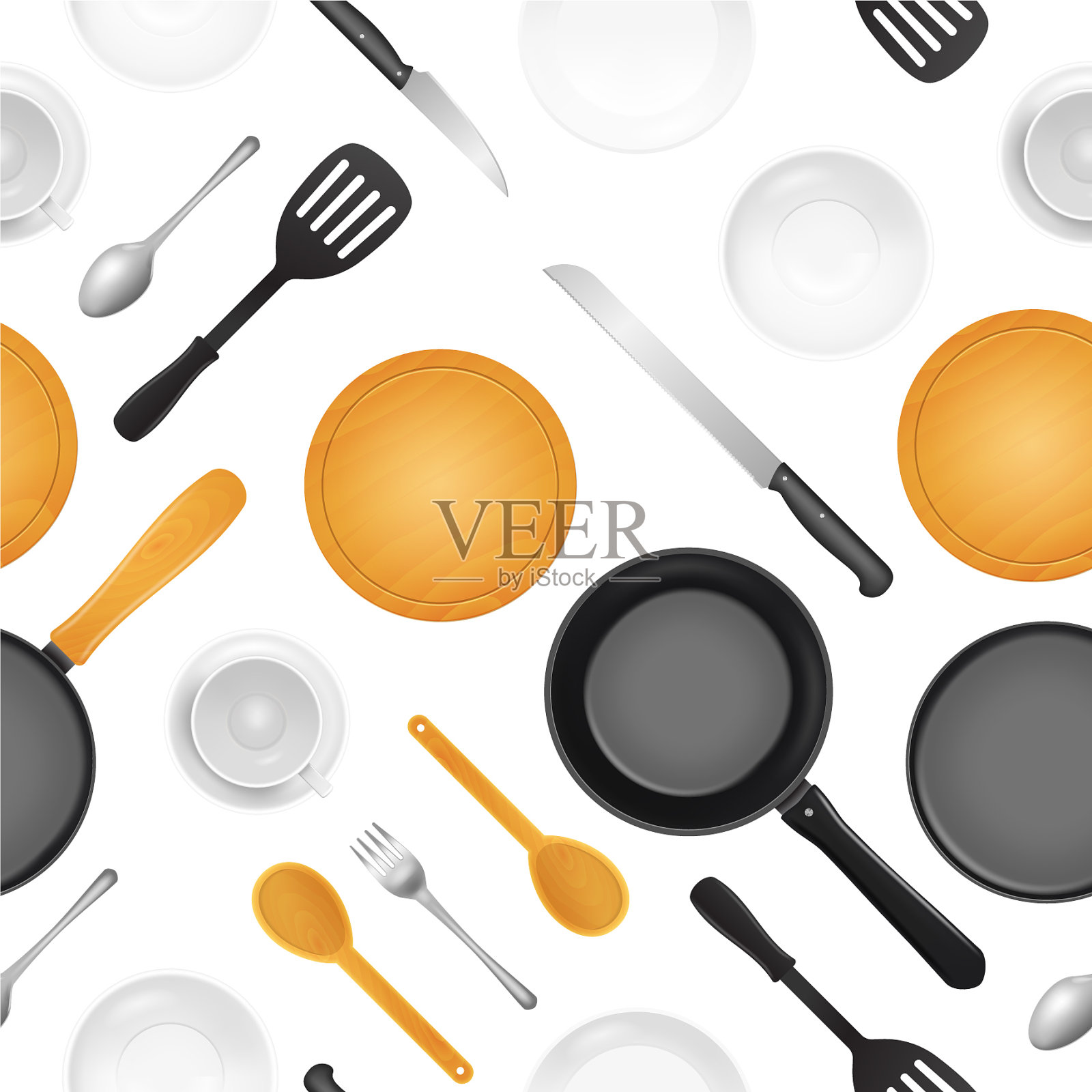 逼真的3d细节厨房用具或厨房插画图片素材