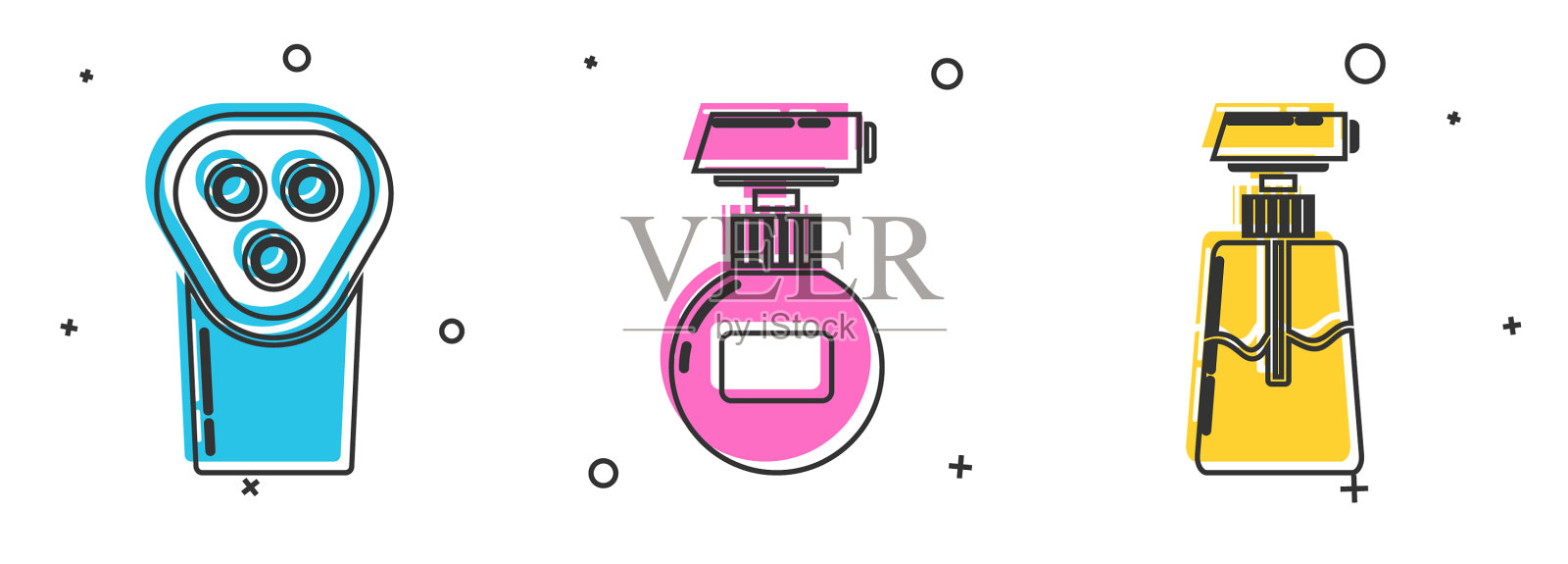 设置电动理发器或剃须膏或图标素材