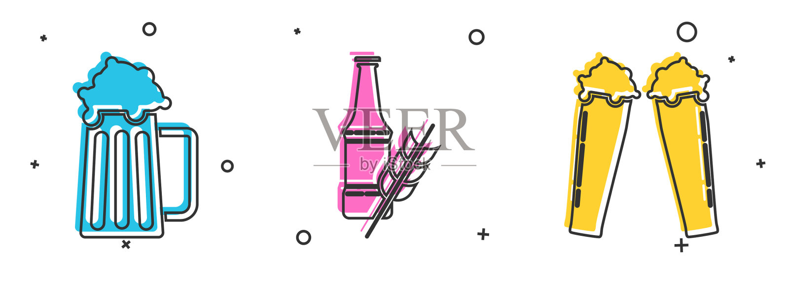 木制啤酒杯，啤酒瓶和玻璃啤酒图标素材