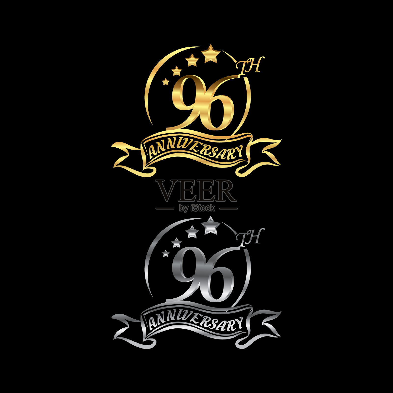 周年向量不寻常的标签金色和银色的颜色。九十六年的象征。生日抽象的标志。96的禧年插画图片素材