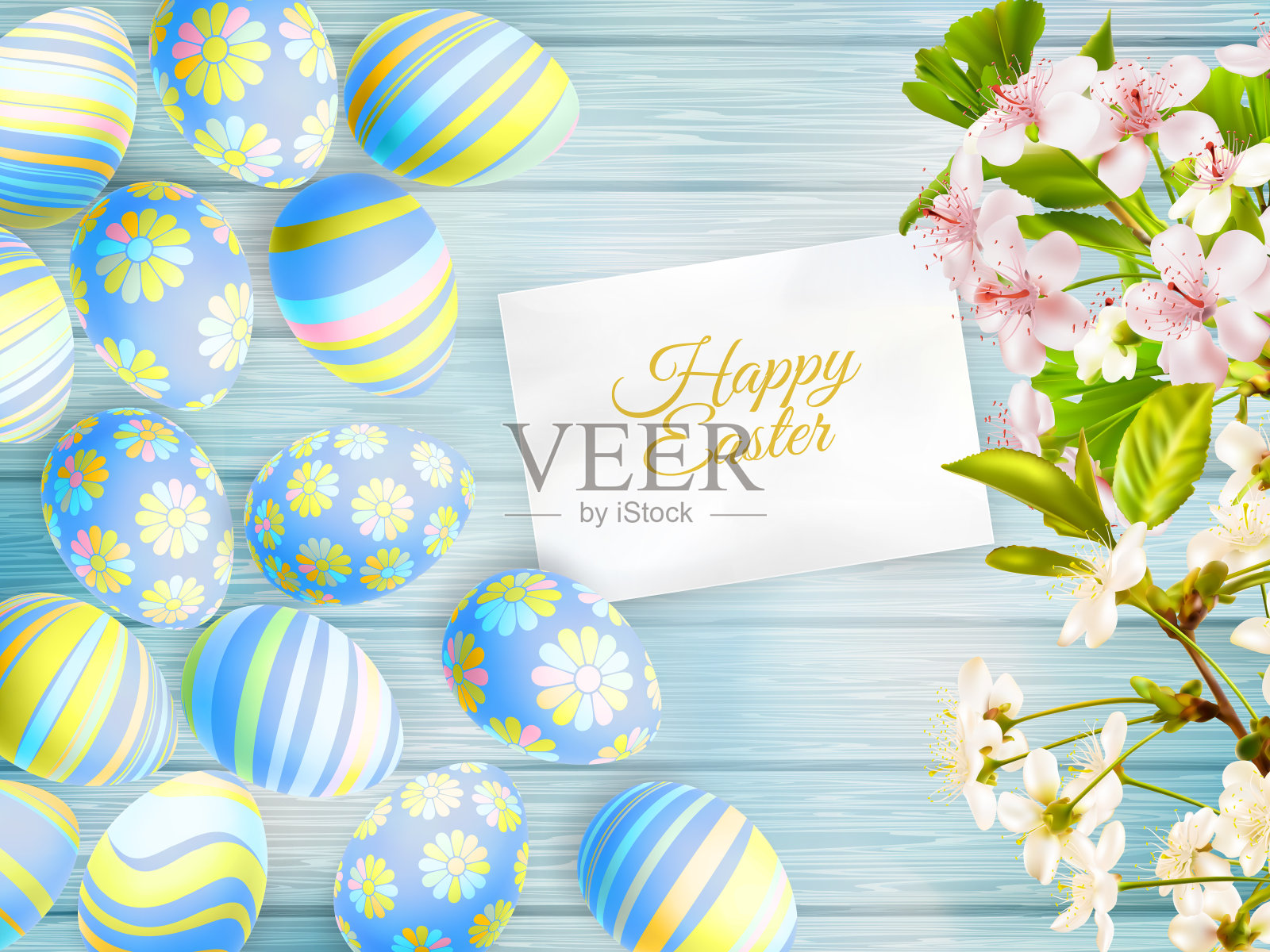 复活节彩蛋放在木桌上。每股收益10插画图片素材