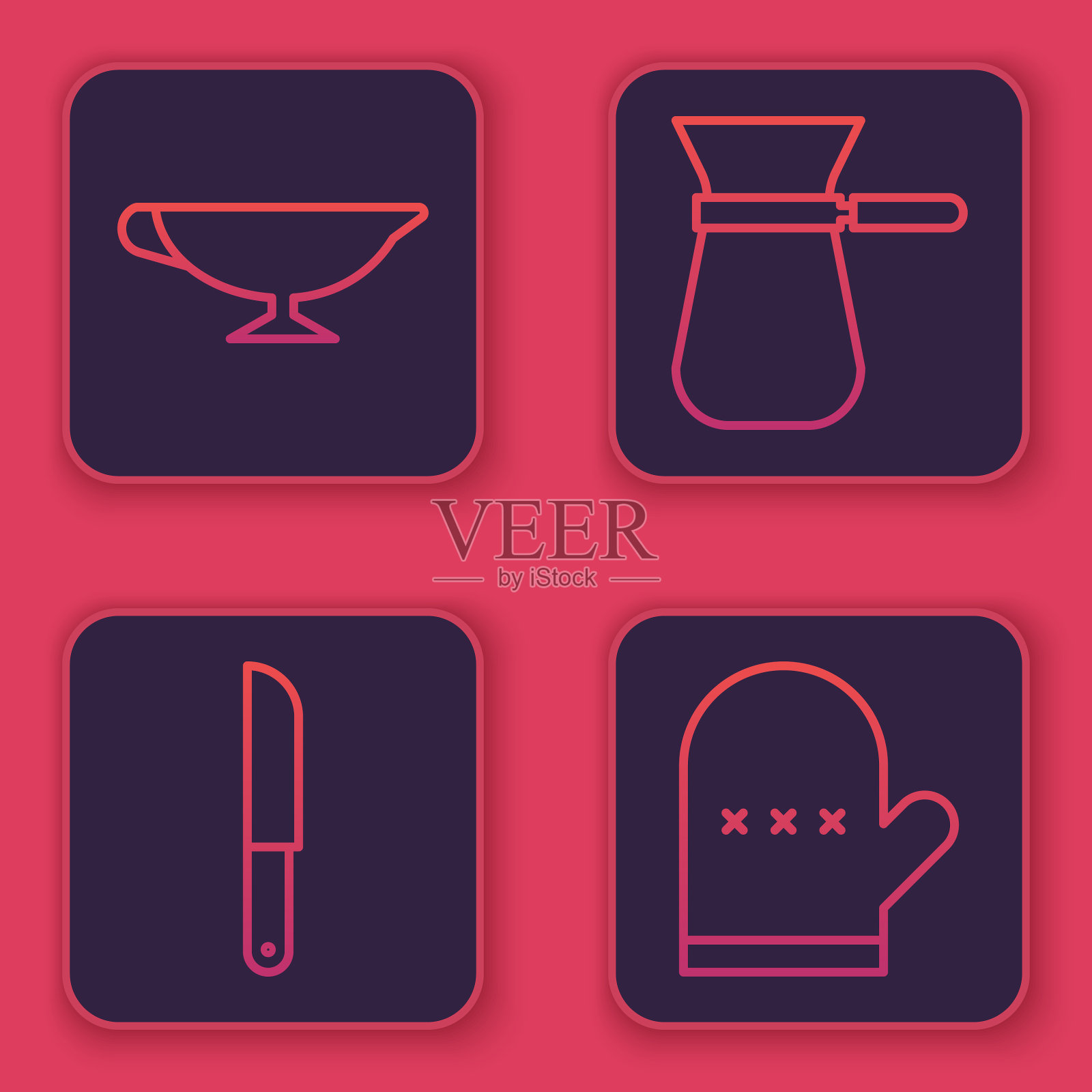 设线酱船刀咖啡塔克和烤箱插画图片素材