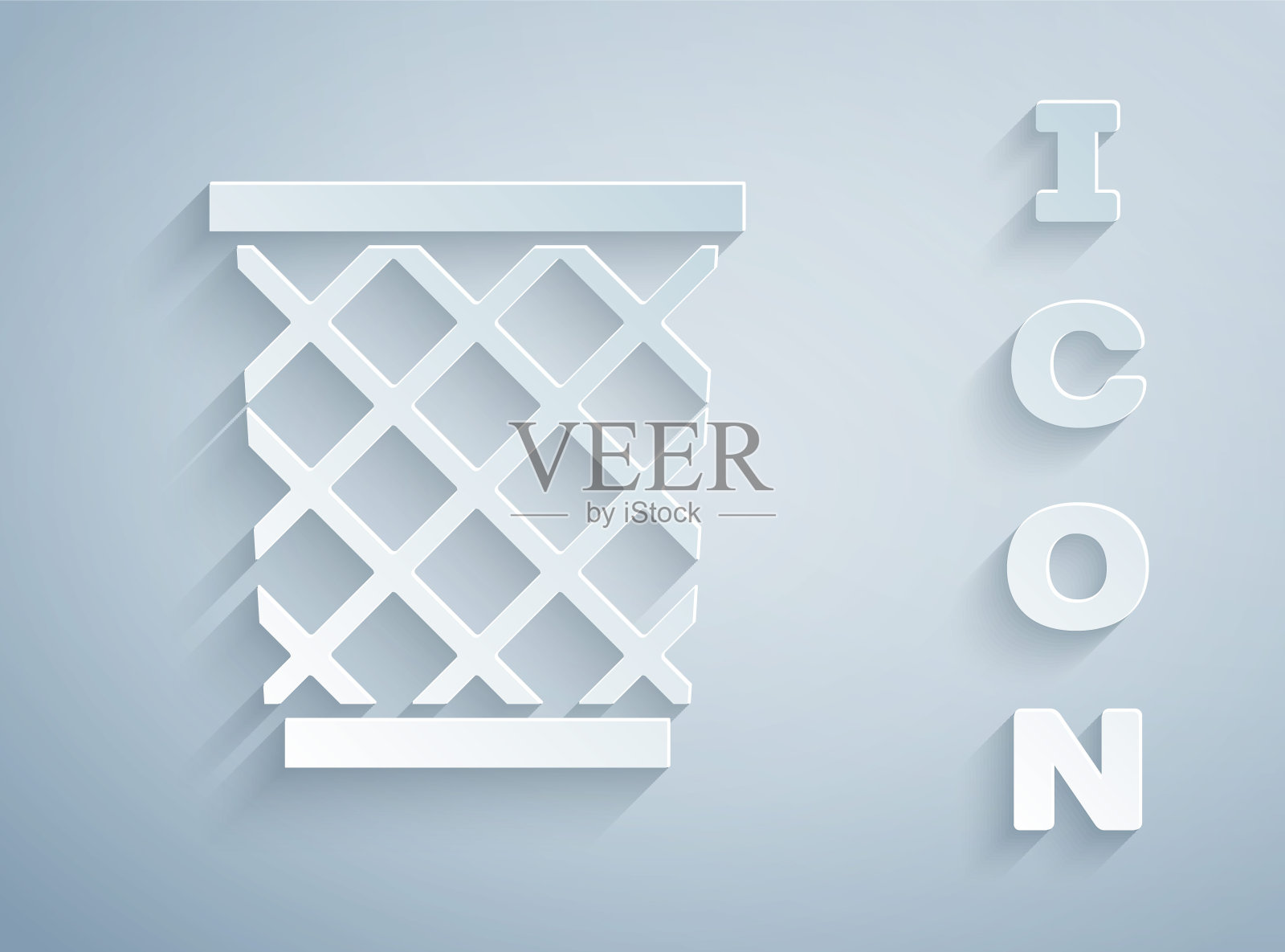 剪纸垃圾桶图标孤立在灰色背景。垃圾桶的迹象。回收篮图标。办公室垃圾图标。纸艺术风格。矢量图插画图片素材