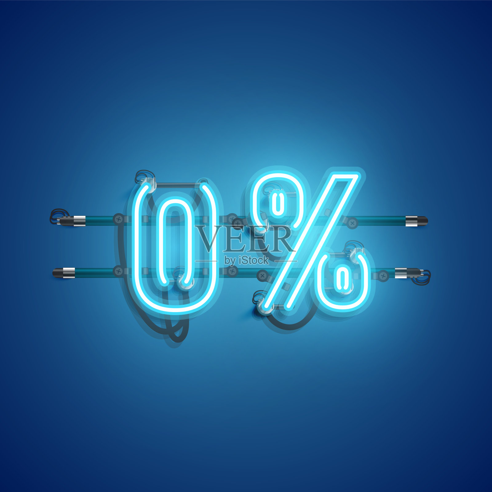 “0%”霓虹灯现实标志，矢量插图插画图片素材