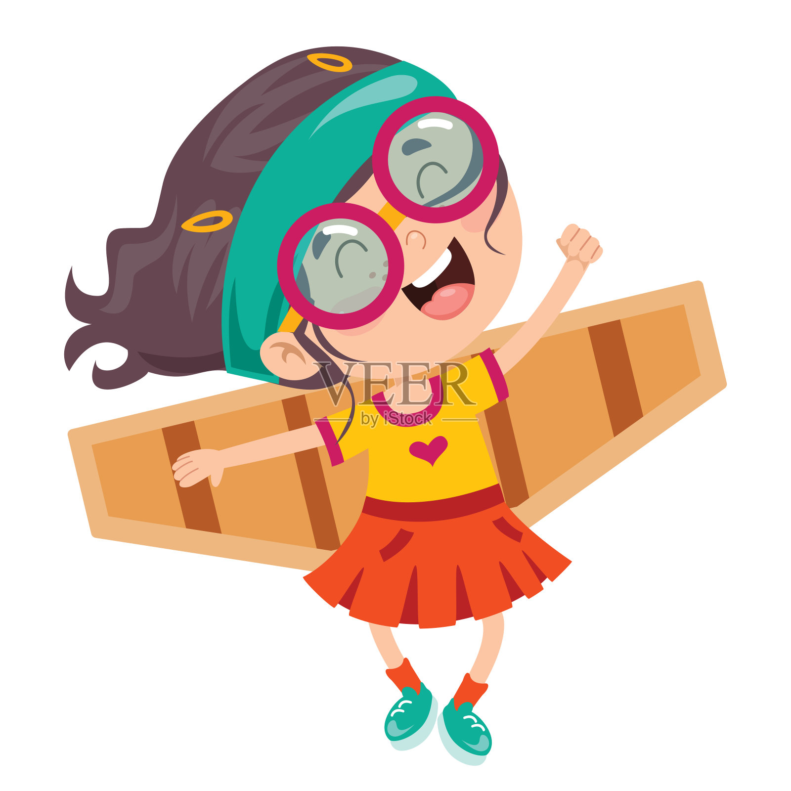 快乐的孩子玩纸板服装插画图片素材