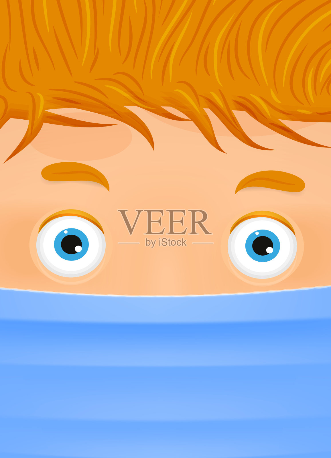 医用口罩中的恐惧脸，冠状病毒的流行特征脸，病媒插画图片素材