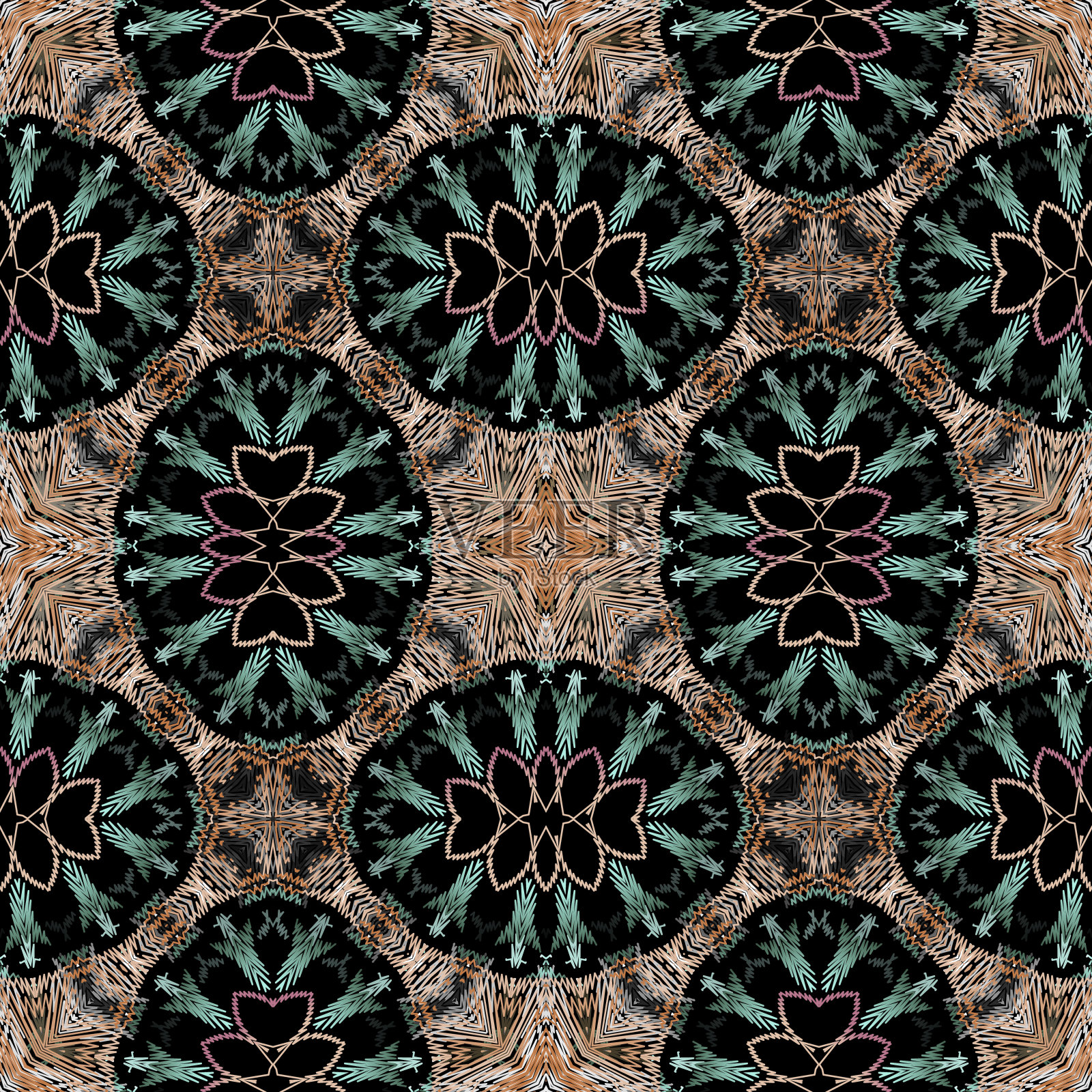 织锦纹理矢量无缝图案。刺绣风格的垃圾背景。部落民族重复的背景。地毯质地。绣花花卉抽象装饰品。邋遢的装饰华丽的设计插画图片素材