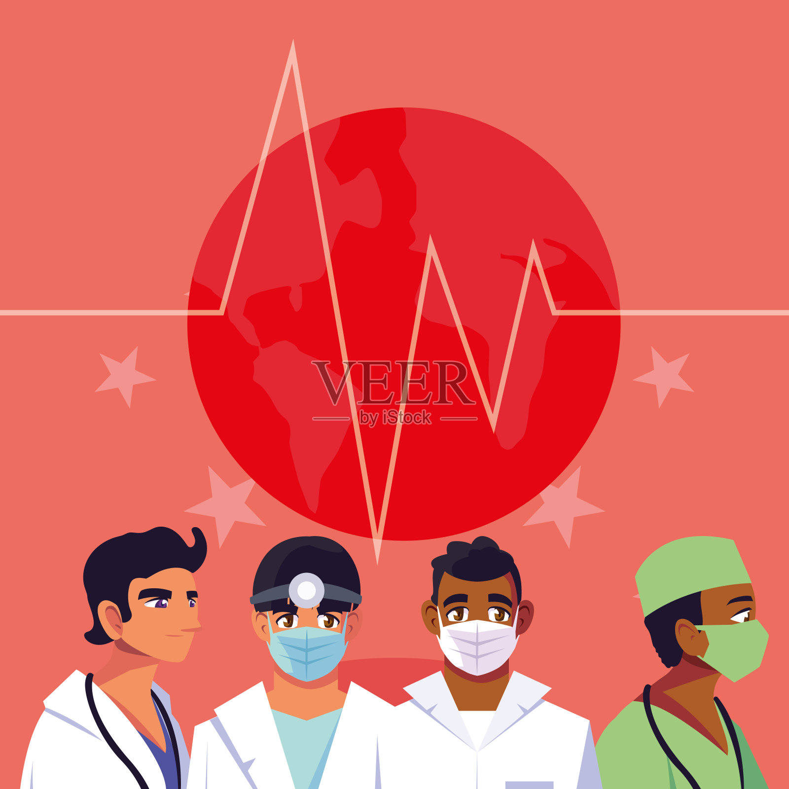 男医生带着口罩在脉搏和星矢前设计插画图片素材