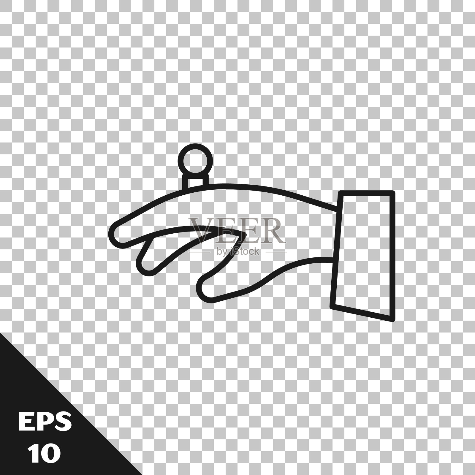 黑色线结婚戒指在手图标孤立在透明的背景。新娘和新郎的珠宝标志。婚姻的象征。钻石戒指。向量插画图片素材