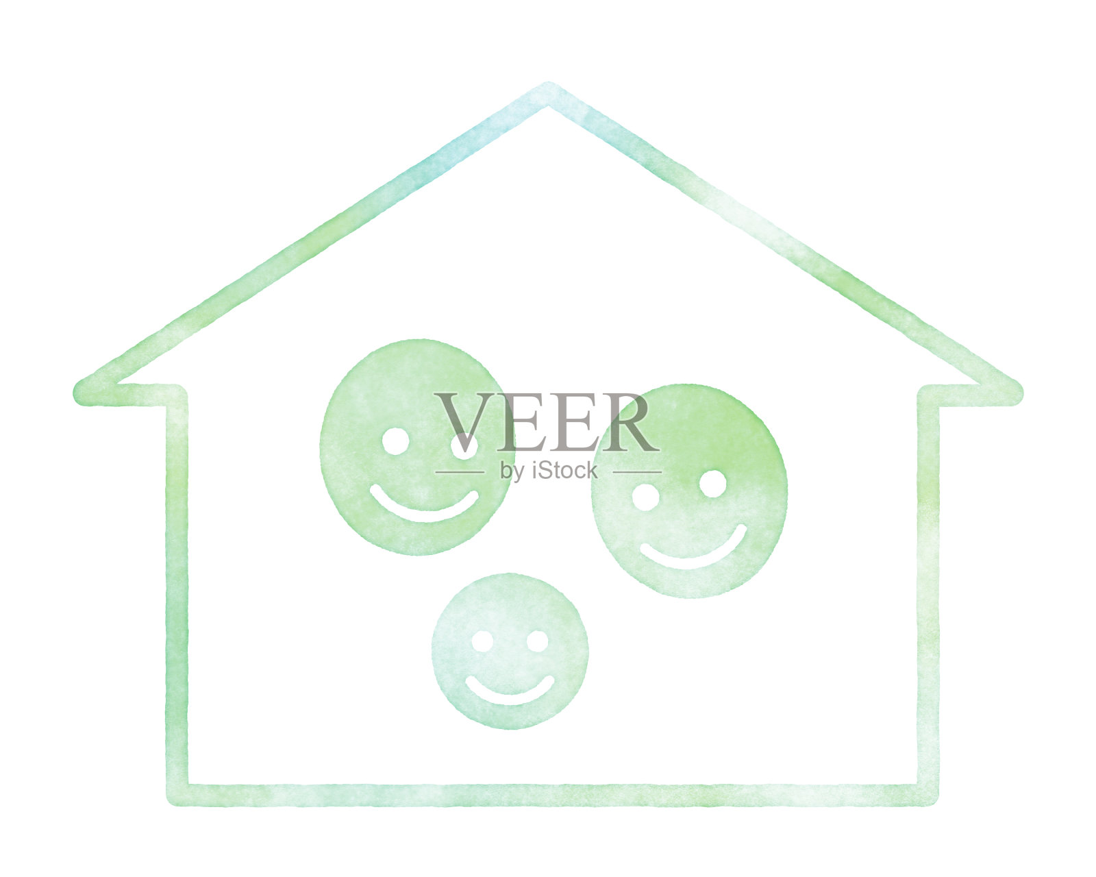 呆在家里。一个简单的房子形状的插图，水彩纹理插画图片素材