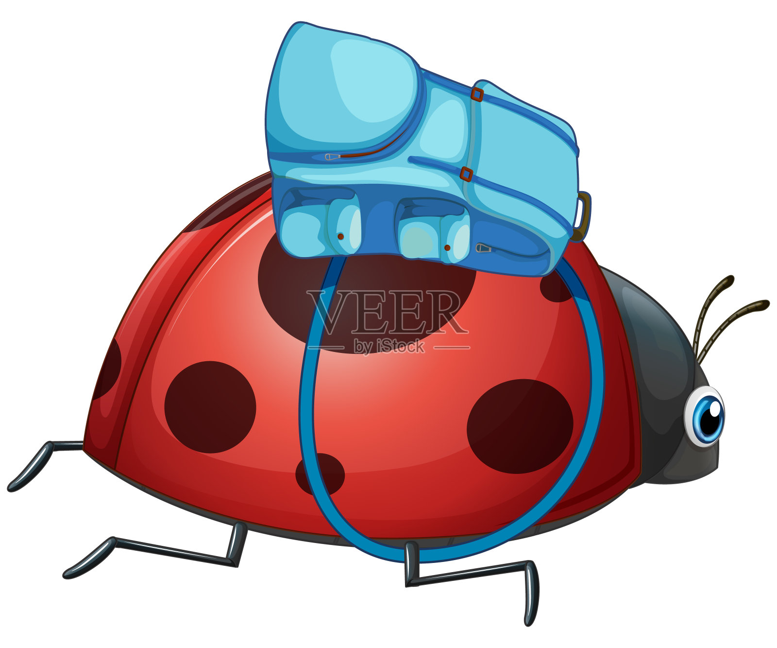 可爱的瓢虫穿着背包在白色的背景设计元素图片