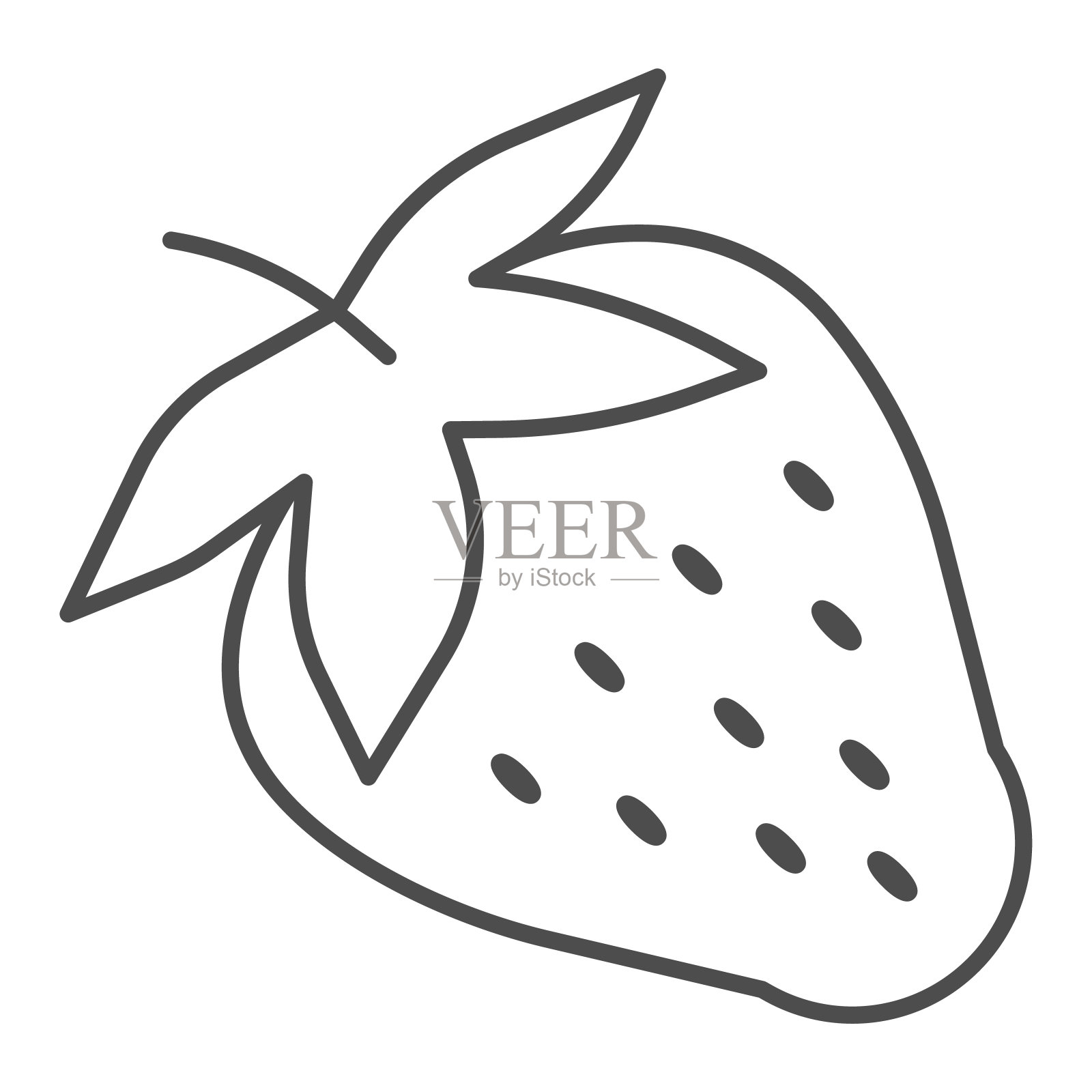 草莓细线图标,水果概念,草莓标志的白色背景,成熟的草莓与种子图标在