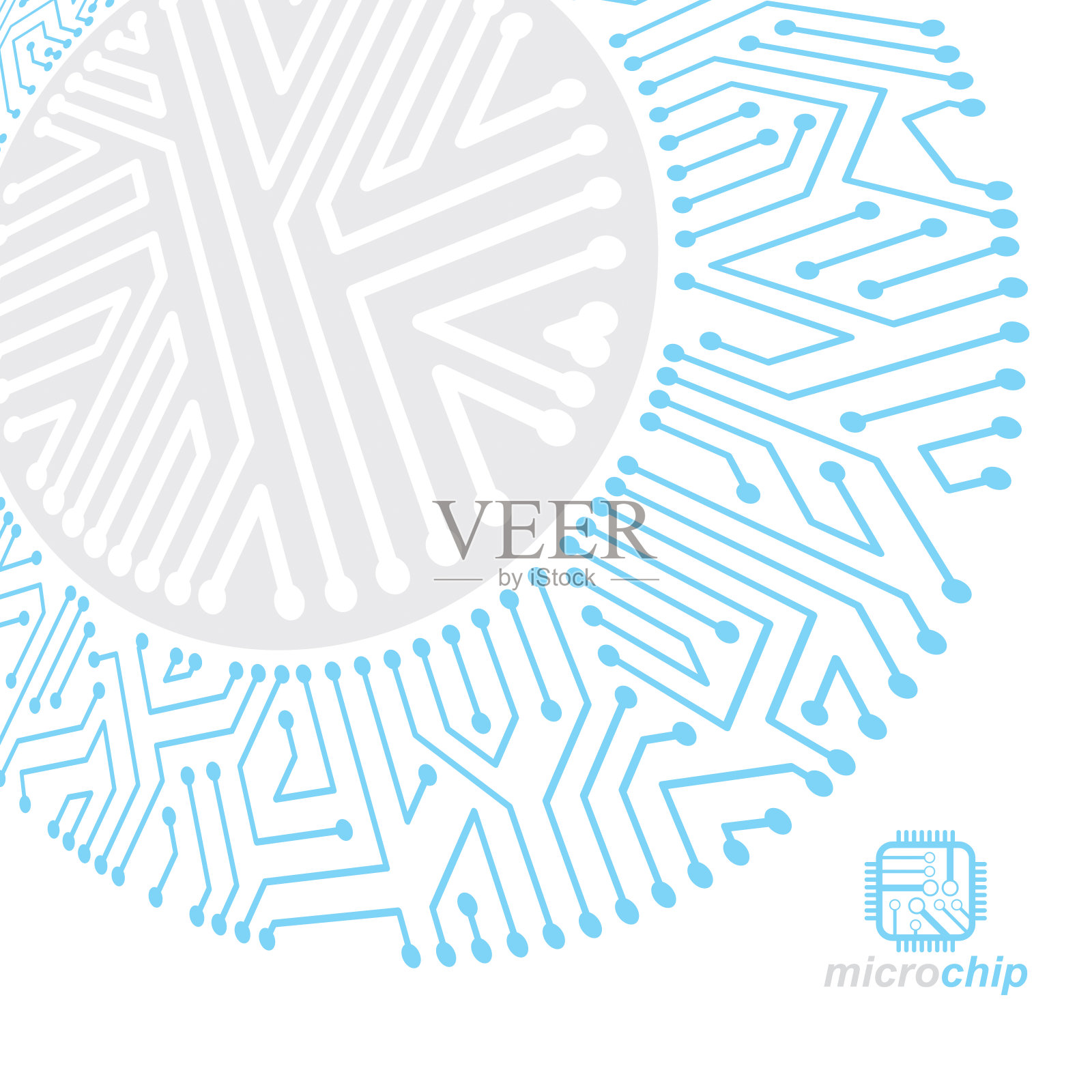 向量抽象计算机线路板插图，技术元素与连接。电子主题网页设计。现代科技的交流。插画图片素材