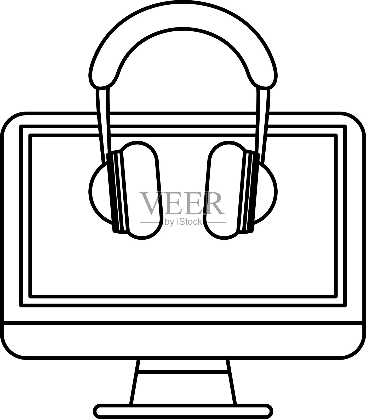 耳机音频与电脑显示插画图片素材