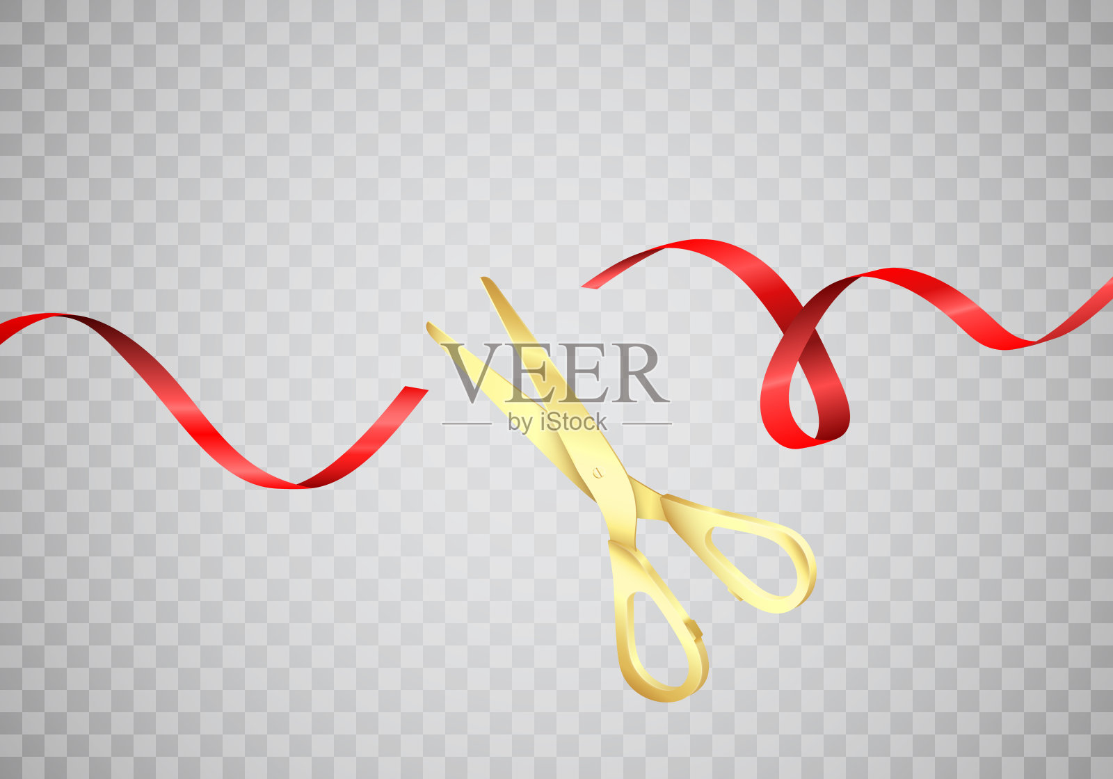 金剪刀剪红丝带。开始庆祝。宏大的开幕式。矢量现实插图孤立插画图片素材