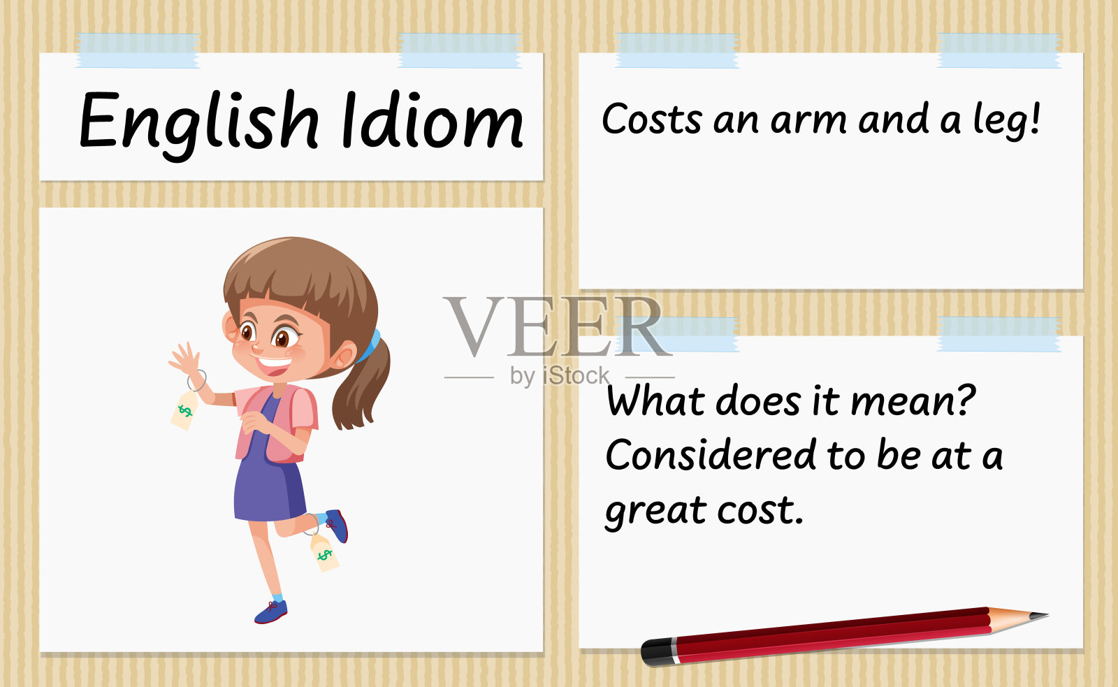 英语习语costs an arm and a leg模板插画图片素材