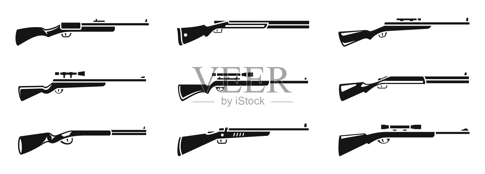 狙击手狩猎步枪的图标设置，简单的风格插画图片素材