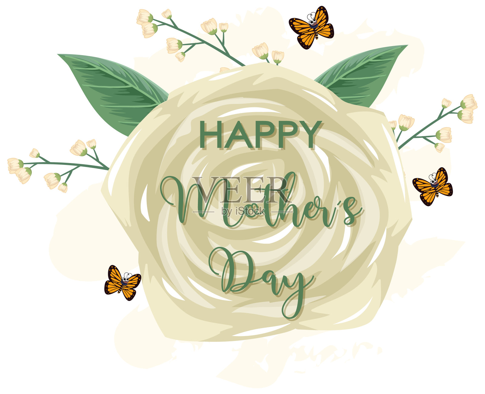 用鲜花和蝴蝶设计母亲节快乐的模板插画图片素材