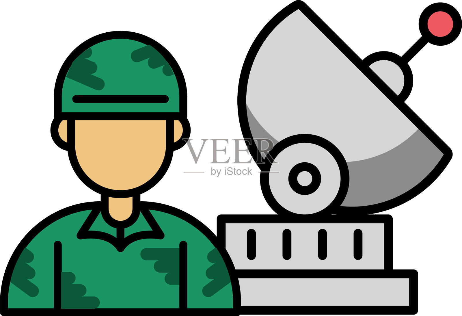 士兵军事力量与卫星插画图片素材