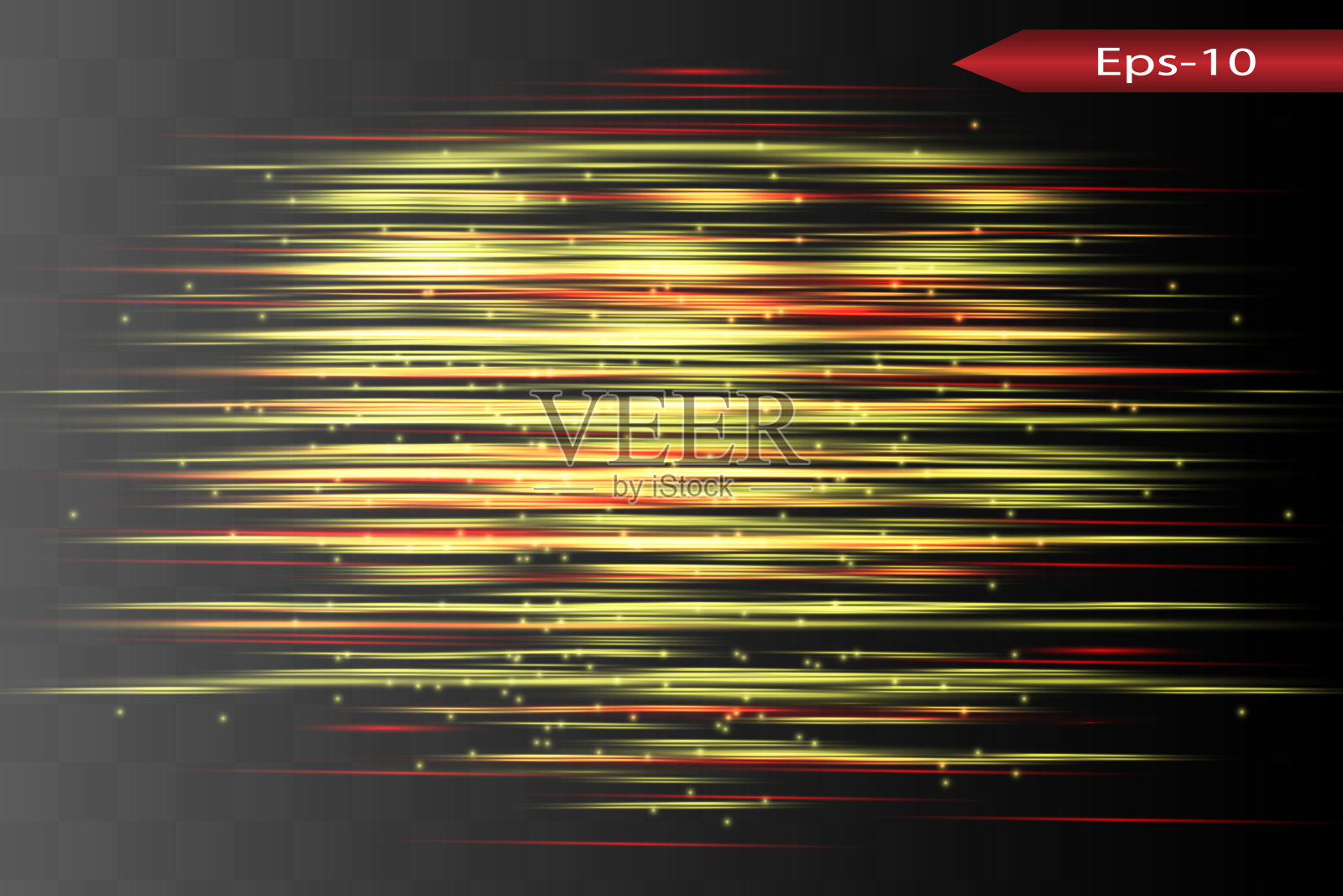 黄色水平镜头照明弹包。激光束，水平光线。美丽的光弹。插画图片素材