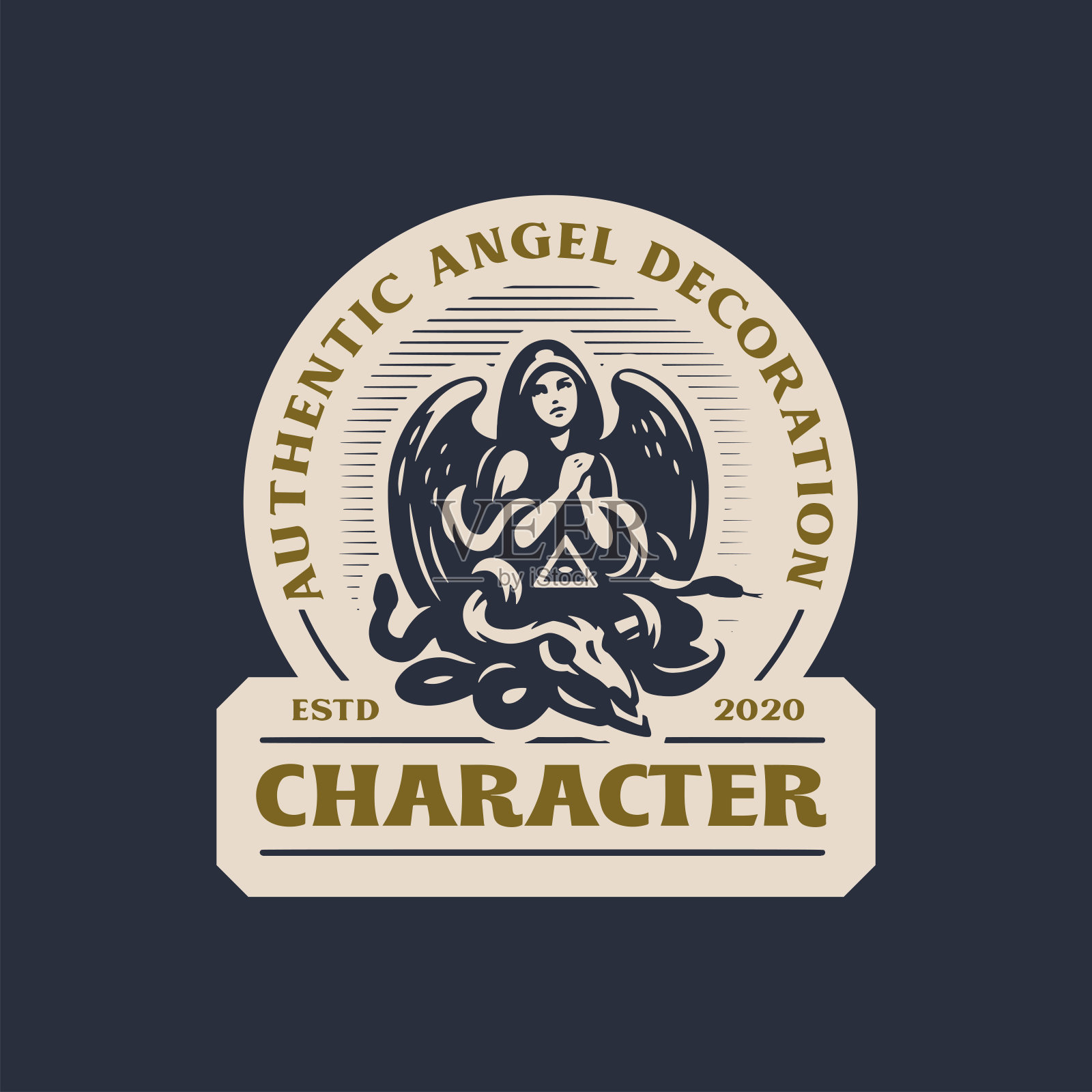 戴着头巾，带着翅膀的天使祈祷。设计元素图片