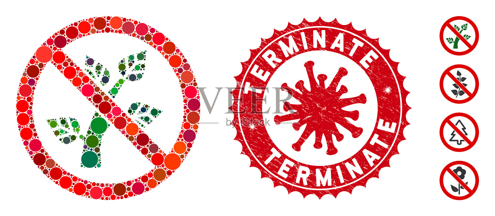 马赛克没有带有冠状病毒垃圾的植物学图标插画图片素材