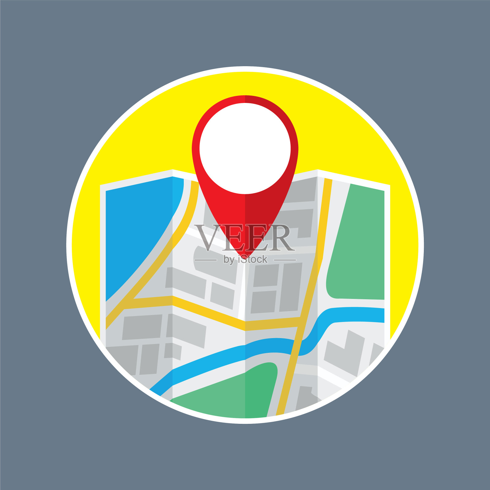 折叠地图与GPS符号平面图标插画图片素材